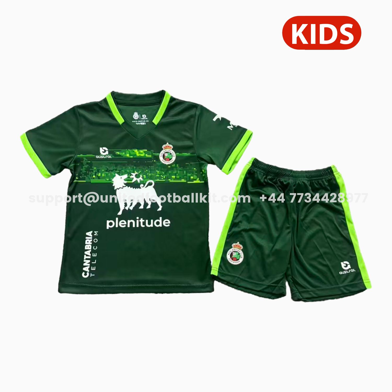 Unitedfootballkit.com | Racing de Santander 25-26 Away Green Kids Kit -Customize Name, Number and Patch | Worldwide Shipping