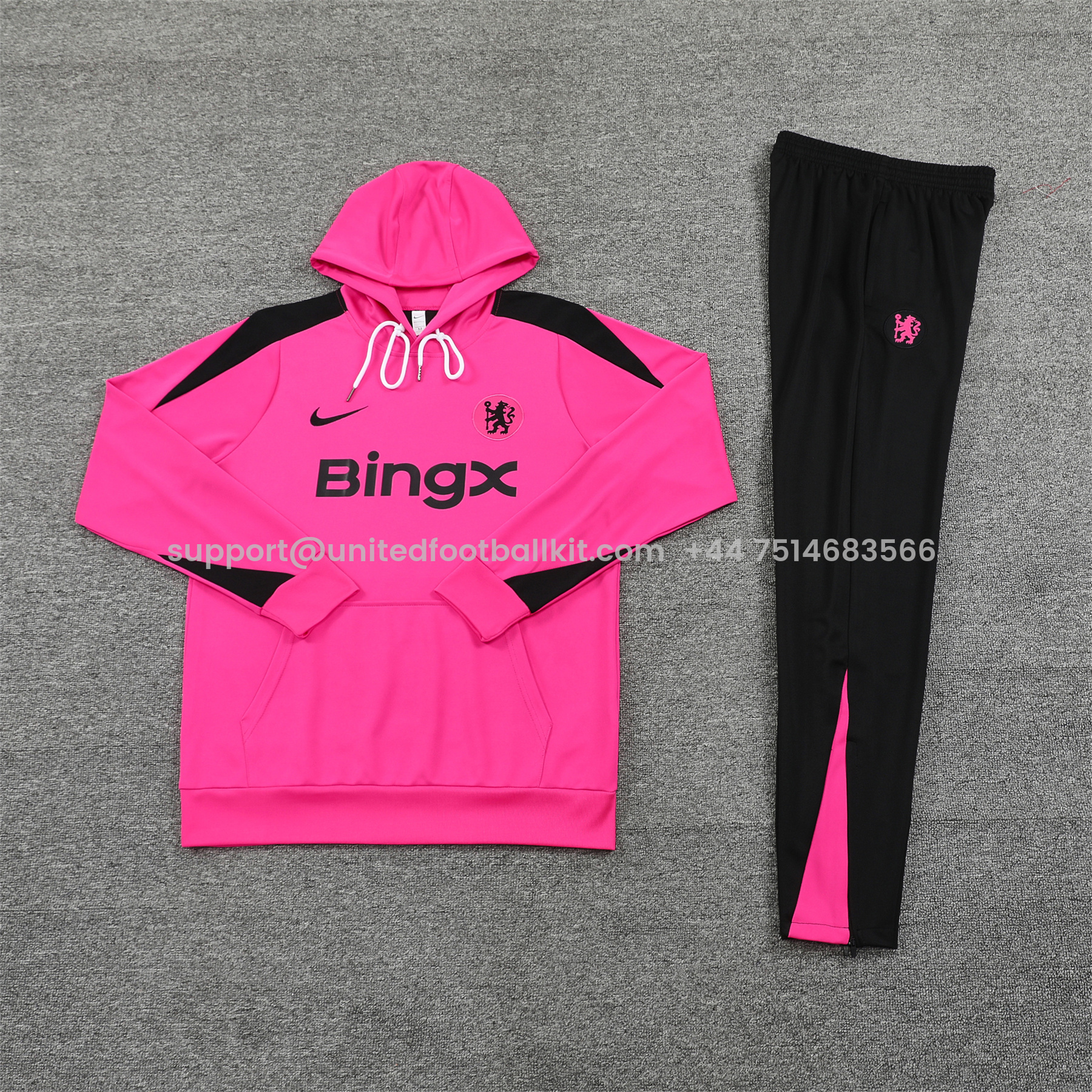 Unitedfootballkit.com | C.H.E.L.S.E.A 24-25 Training Hoodie Set - Pink Hoodie and Black Pants -Customize Name, Number and Patch | Worldwide Shipping