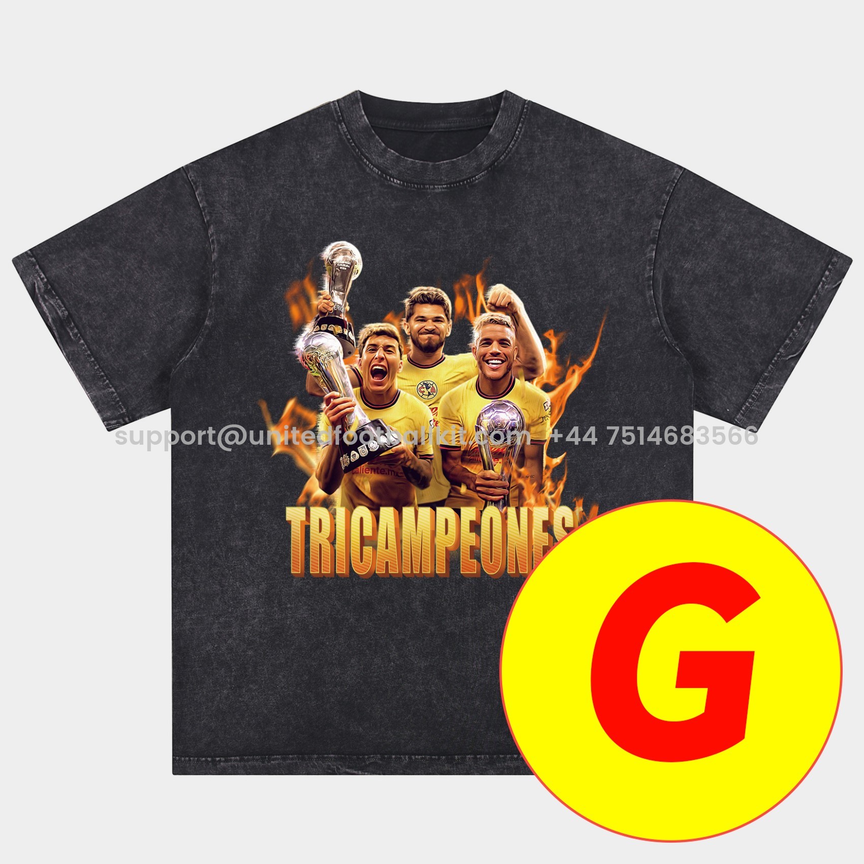 Unitedfootballkit.com | Club América Triple Championship Oversized Washed T-Shirt -Customize Name, Number and Patch | Worldwide Shipping