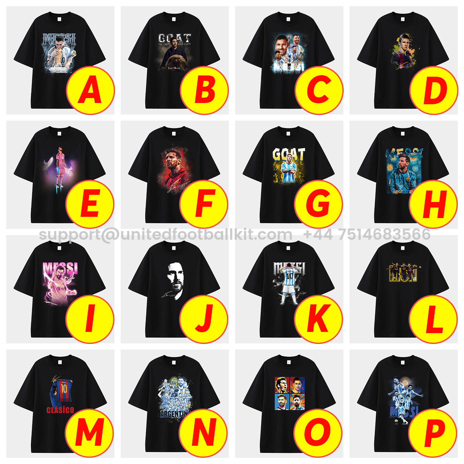 Unitedfootballkit.com | Messi GOAT Argentina Barcelona INT M.A.M Unisex Pure Cotton T-shirt -Customize Name, Number and Patch | Worldwide Shipping