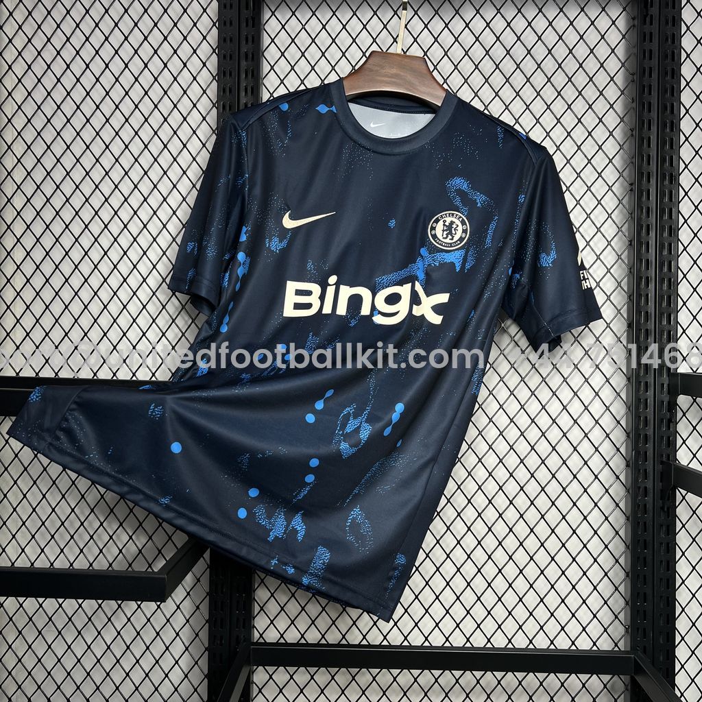Unitedfootballkit.com | C.H.E.L.S.E.A 24-25 Dark Blue Pre-Match Training Jersey - Fans Version -Customize Name, Number and Patch | Worldwide Shipping