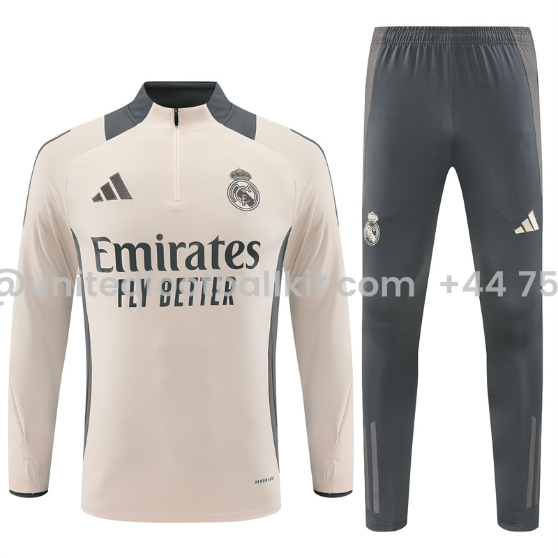 Unitedfootballkit.com | Real Madrid 24-25 Long Sleeve Training Set - Apricot -Customize Name, Number and Patch | Worldwide Shipping