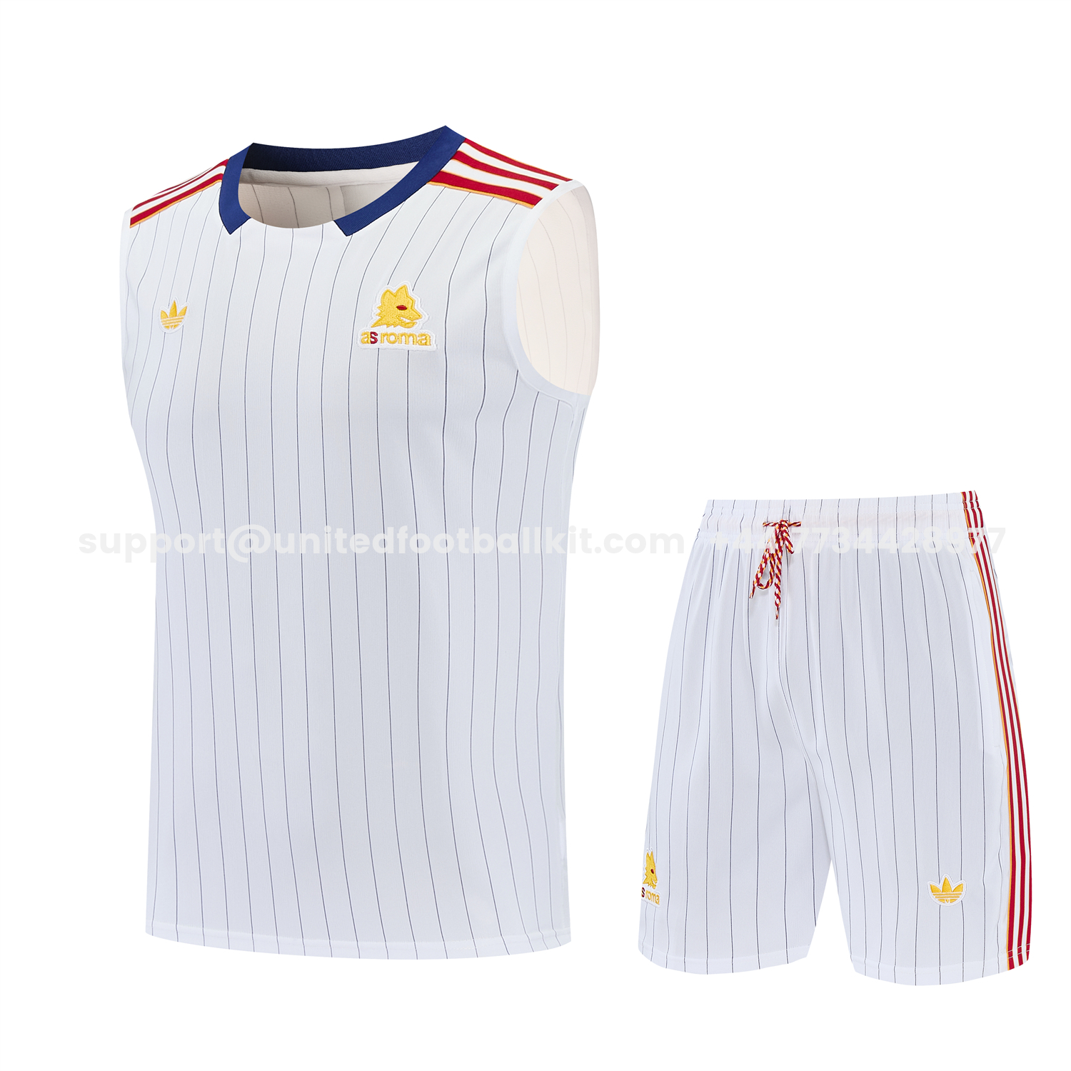 Unitedfootballkit.com | Roma 25-26 Retro Style Vest Training Set - White With Red Details Top & Pants -Customize Name, Number and Patch | Worldwide Shipping