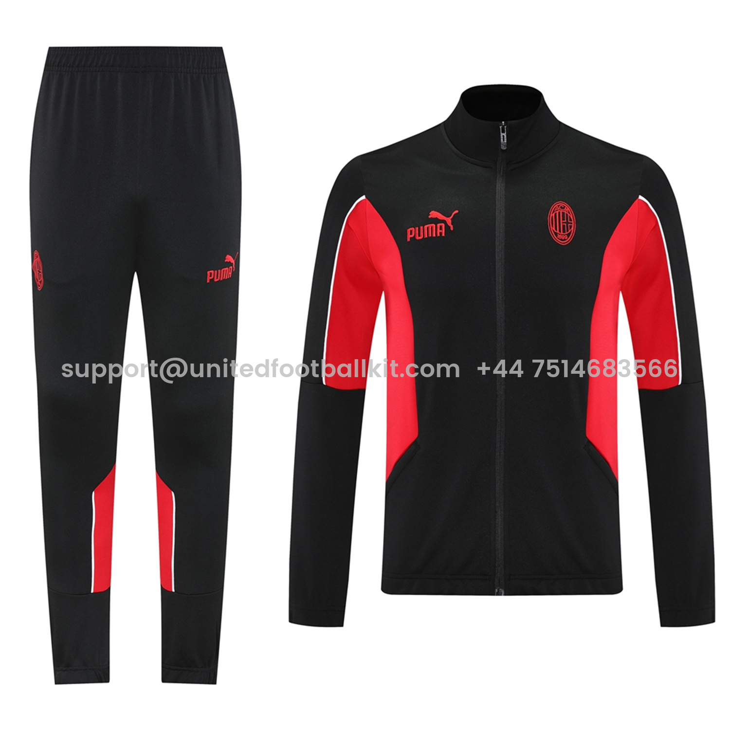 Unitedfootballkit.com | AC Milan 25-26 Jacket Training Tracksuit - Black top & Black Pants -Customize Name, Number and Patch | Worldwide Shipping