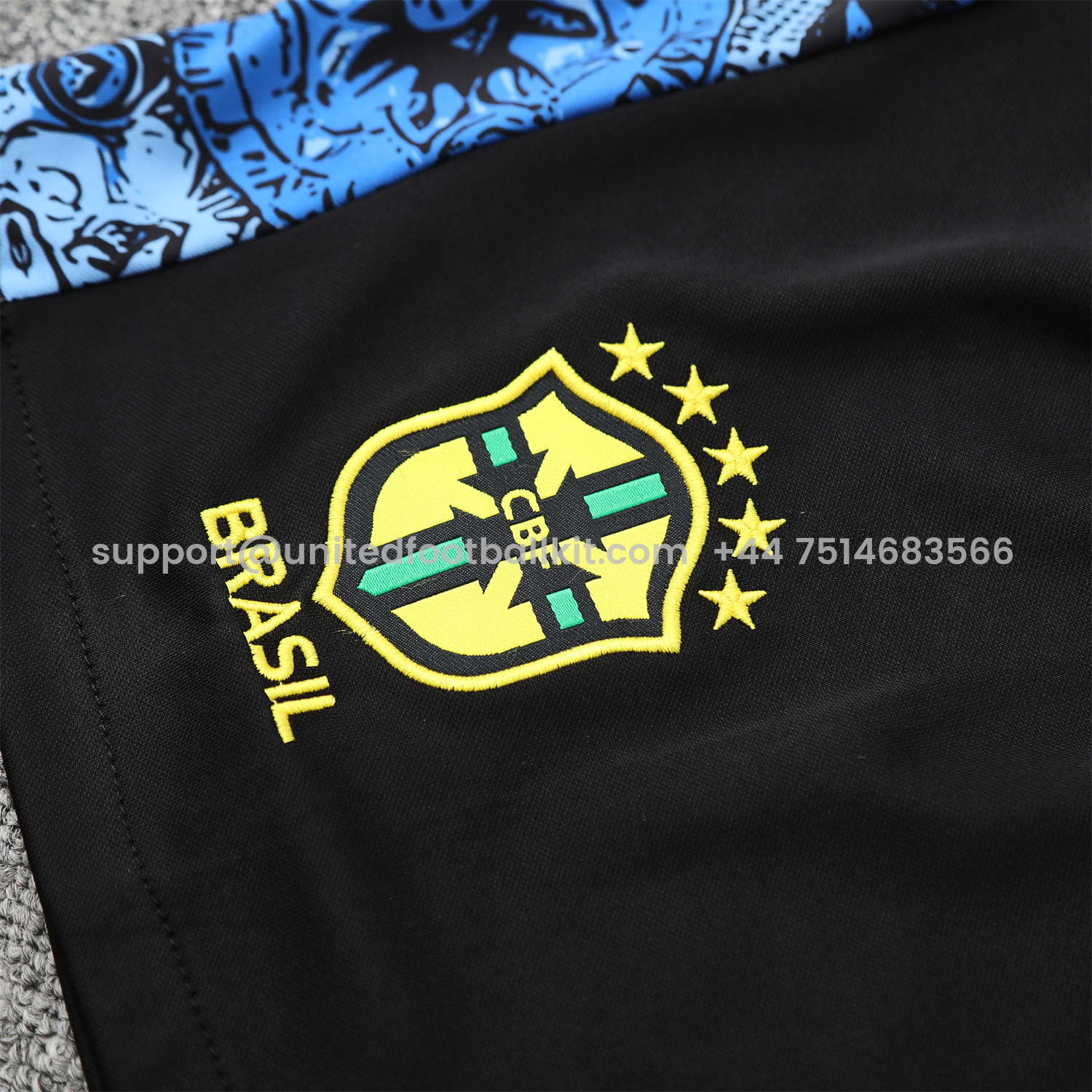 Unitedfootballkit.com | Brazil 25-26 Blue Jesus Statue Short-Sleeve Training Set - Blue Top & Black Shorts -Customize Name, Number and Patch | Worldwide Shipping