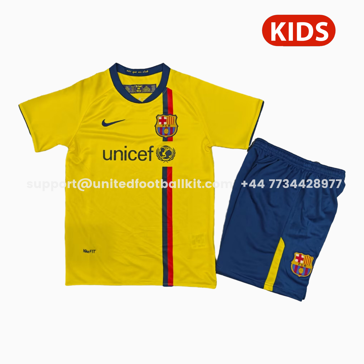 Unitedfootballkit.com | Retro Barcelona 2008-09 Away Kids Kit -Customize Name, Number and Patch | Worldwide Shipping