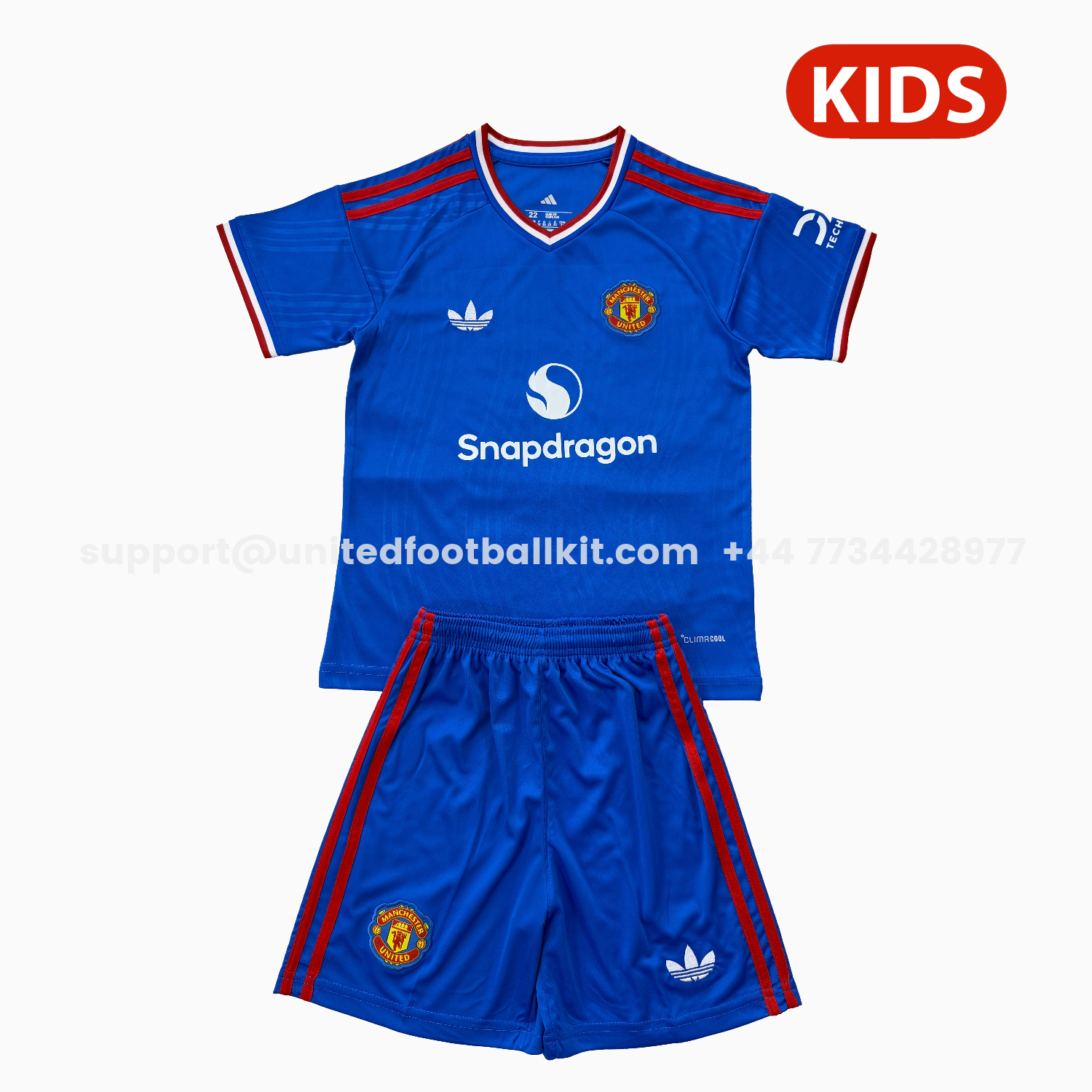 Unitedfootballkit.com | Manchester United 26-27 Snapdragon Blue Special Kids Kit -Customize Name, Number and Patch | Worldwide Shipping