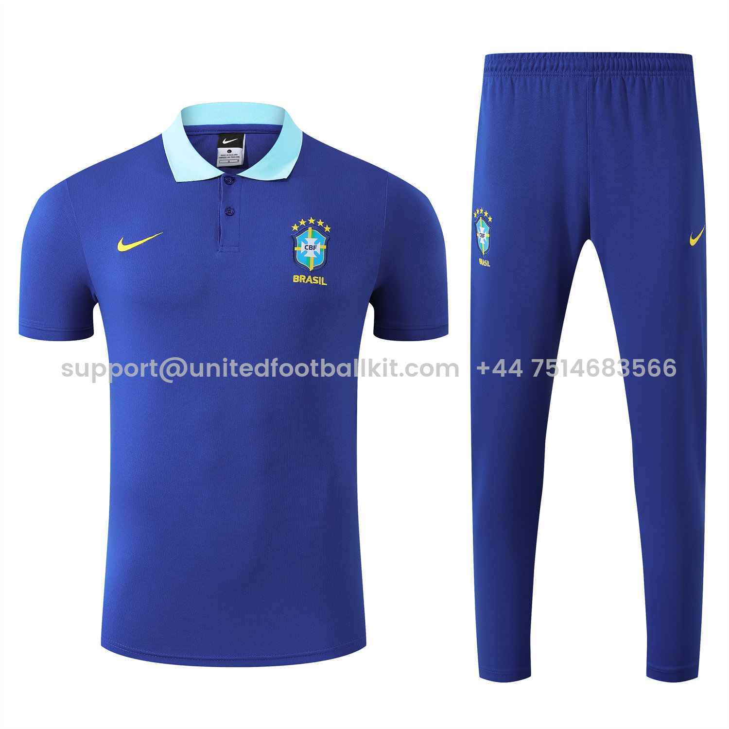 Unitedfootballkit.com | Brazil 25-26 POLO Short-Sleeve Training Set - Blue Top and Pants -Customize Name, Number and Patch | Worldwide Shipping