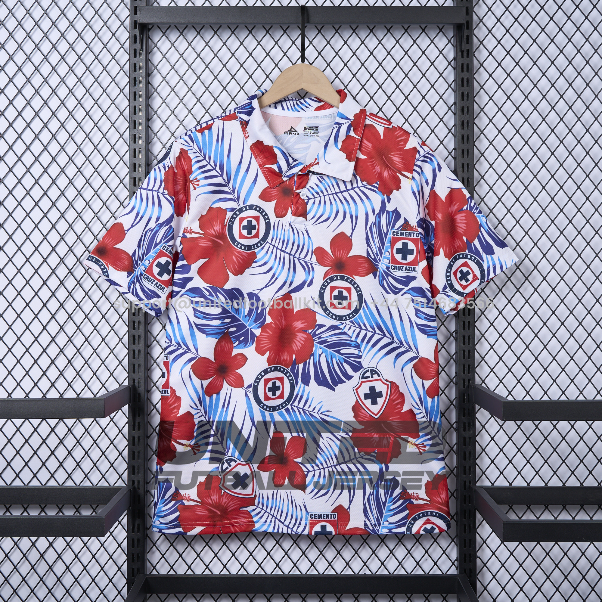 Unitedfootballkit.com | Cruz Azul 24-25 Flower and Leaves Polo Shirt -Customize Name, Number and Patch | Worldwide Shipping