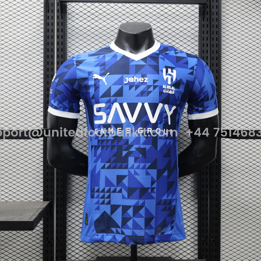 Unitedfootballkit.com | Al Hilal Riyadh Crescent 24-25 Home Stadium Jersey With Chest Advertisement - Player Version -Customize Name, Number and Patch | Worldwide Shipping