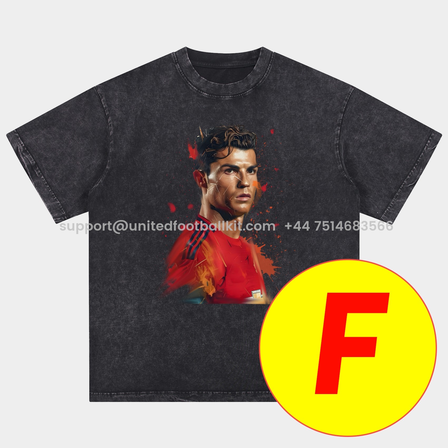 Unitedfootballkit.com | Cristiano Ronaldo Portugal Real Madrid Manchester United Oversized Washed T-Shirt -Customize Name, Number and Patch | Worldwide Shipping