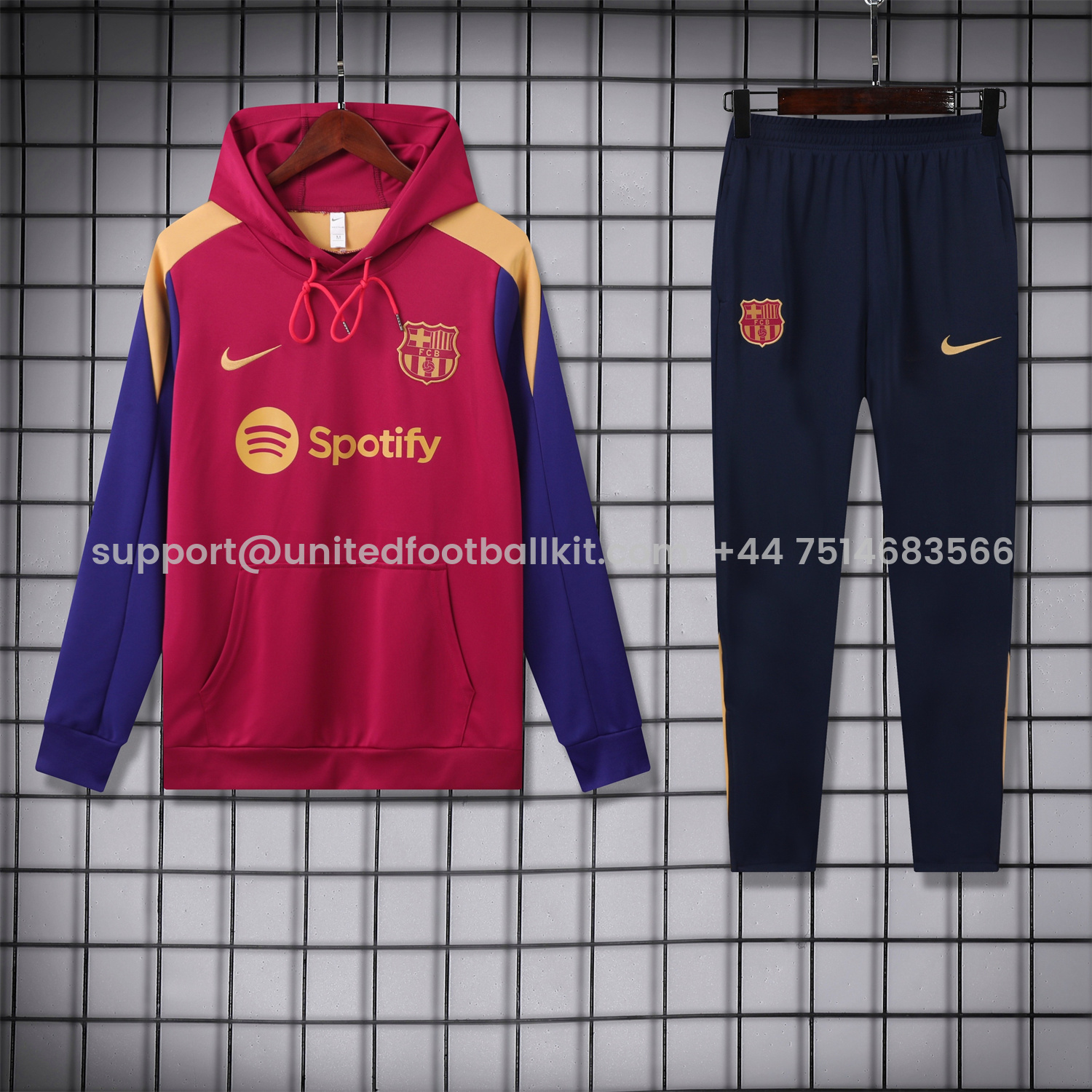 Unitedfootballkit.com | Barcelona 24-25 Training Hoodie Set - Red Hoodie and Deep Blue Pants -Customize Name, Number and Patch | Worldwide Shipping