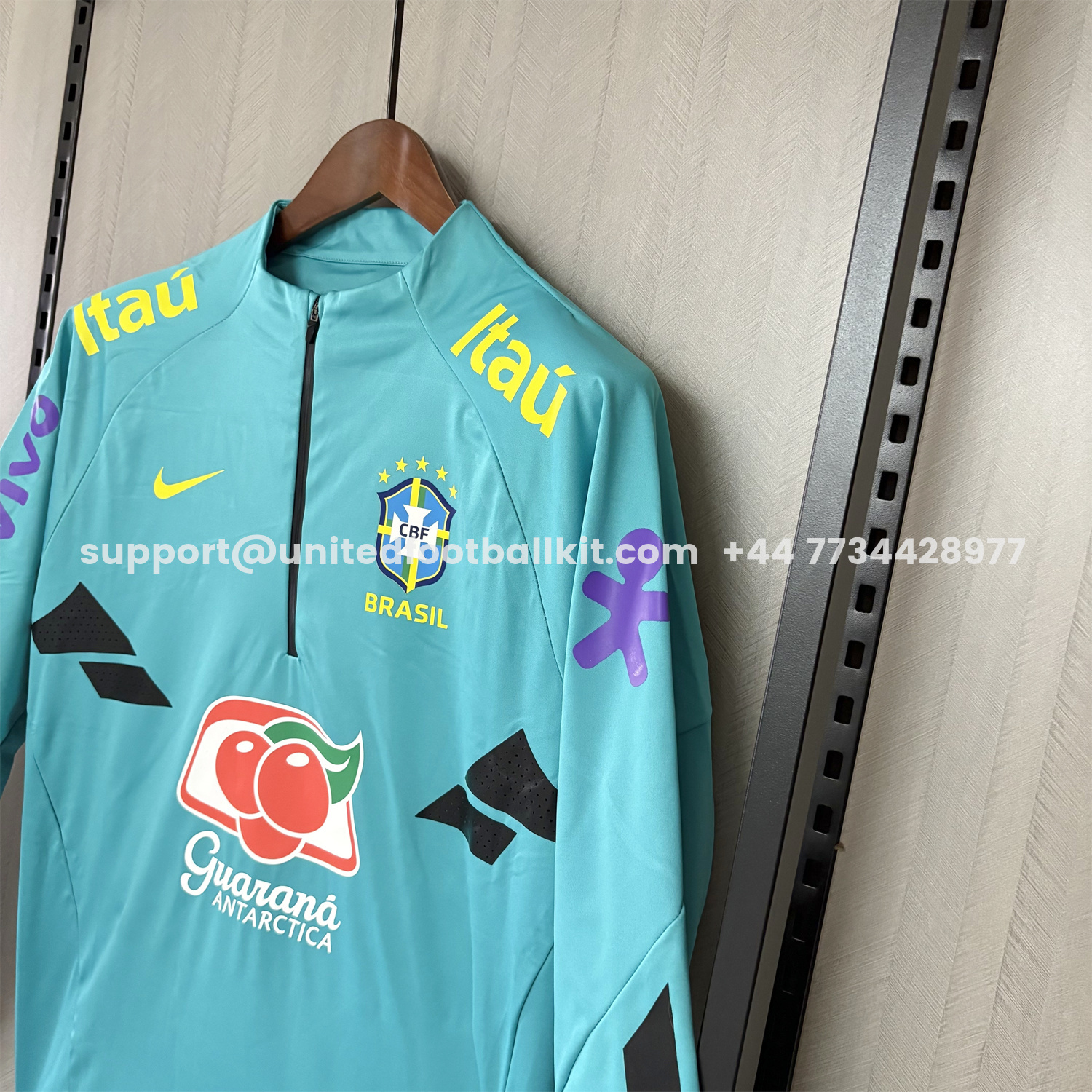 Unitedfootballkit.com | Retro Brazil 2022 Pre-Match Cyan Windbreaker -Customize Name, Number and Patch | Worldwide Shipping