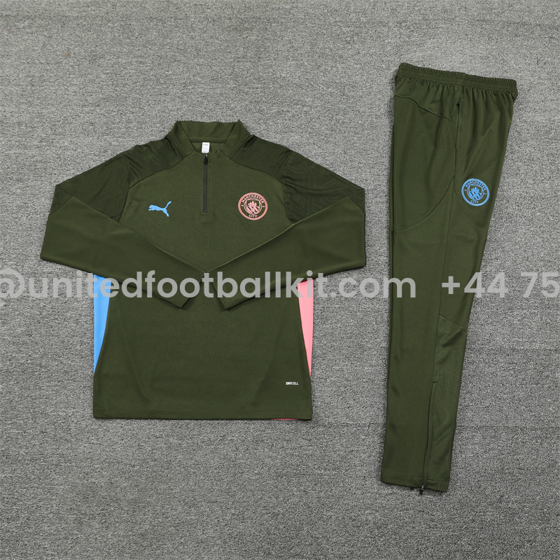 Unitedfootballkit.com | Manchester City 24-25 Long Sleeve Training Set - Army Green -Customize Name, Number and Patch | Worldwide Shipping