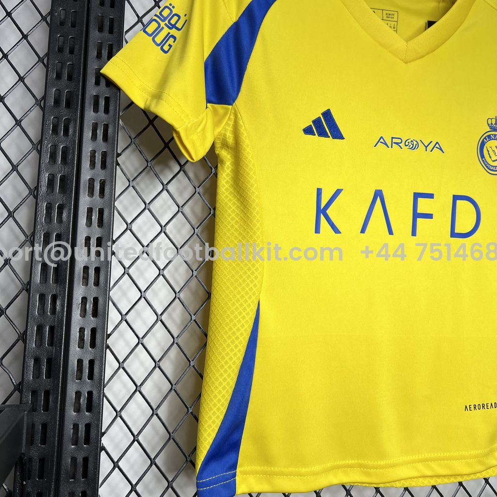 Unitedfootballkit.com | Al Nassr Riyadh Victory 24-25 Home Stadium Kids Kit -Customize Name, Number and Patch | Worldwide Shipping