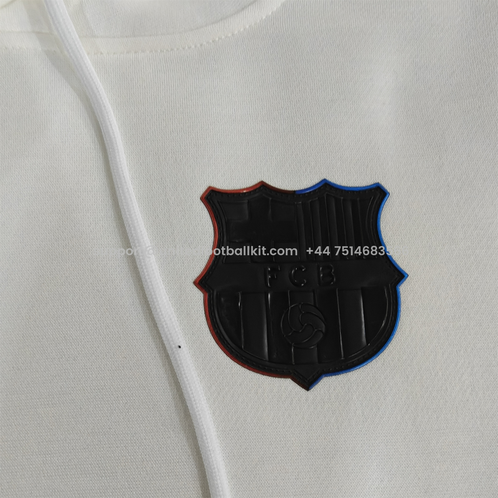 Unitedfootballkit.com | Barcelona 24-25 Black Team Badge Hoodie - Off White -Customize Name, Number and Patch | Worldwide Shipping