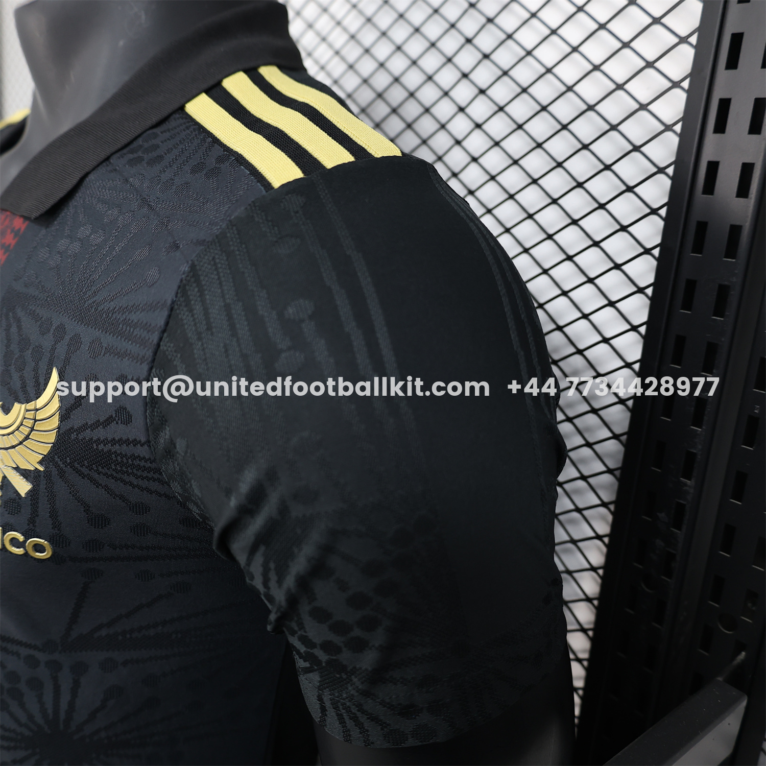 Unitedfootballkit.com | Mexico 25-26 Black Polo Jersey with Red White and Green Decorative Pattern - Player Version -Customize Name, Number and Patch | Worldwide Shipping