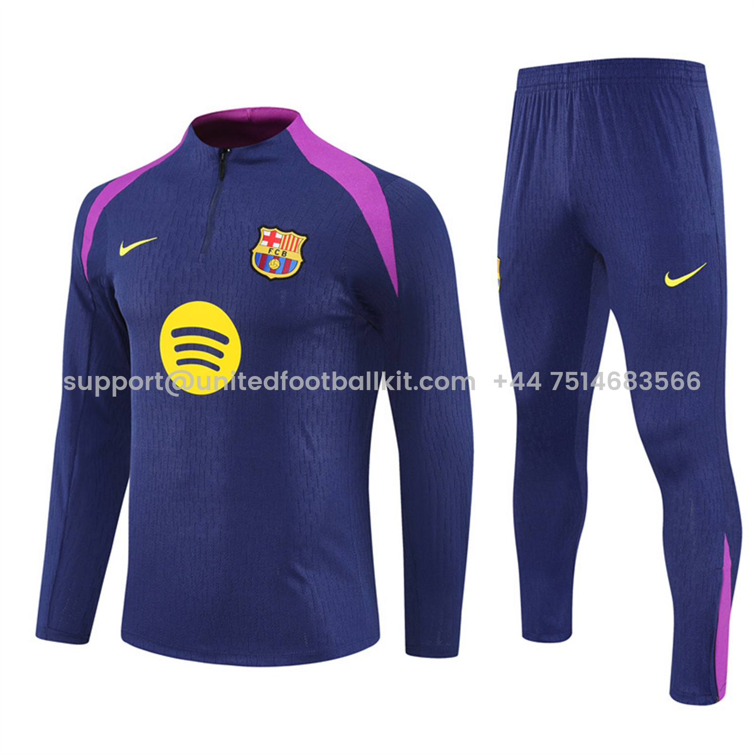 Unitedfootballkit.com | Barcelona 25-26 Long Sleeve Training Set - Royal Blue Top Yellow Sponsor & Royal Blue Pants -Customize Name, Number and Patch | Worldwide Shipping