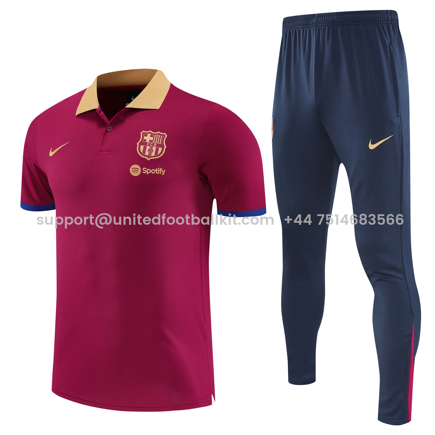 Unitedfootballkit.com | Barcelona 25-26 POLO Short-Sleeve Training Set - Deep Red Top and Black Pants -Customize Name, Number and Patch | Worldwide Shipping