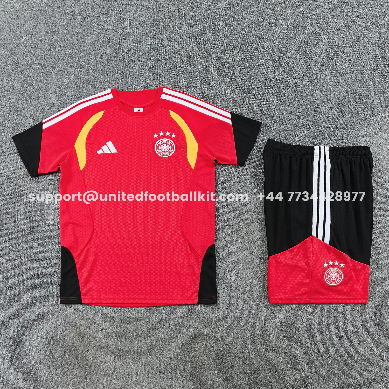 Unitedfootballkit.com | Germany 2026 Short-Sleeve Training Set - Red Top and Black Shorts -Customize Name, Number and Patch | Worldwide Shipping