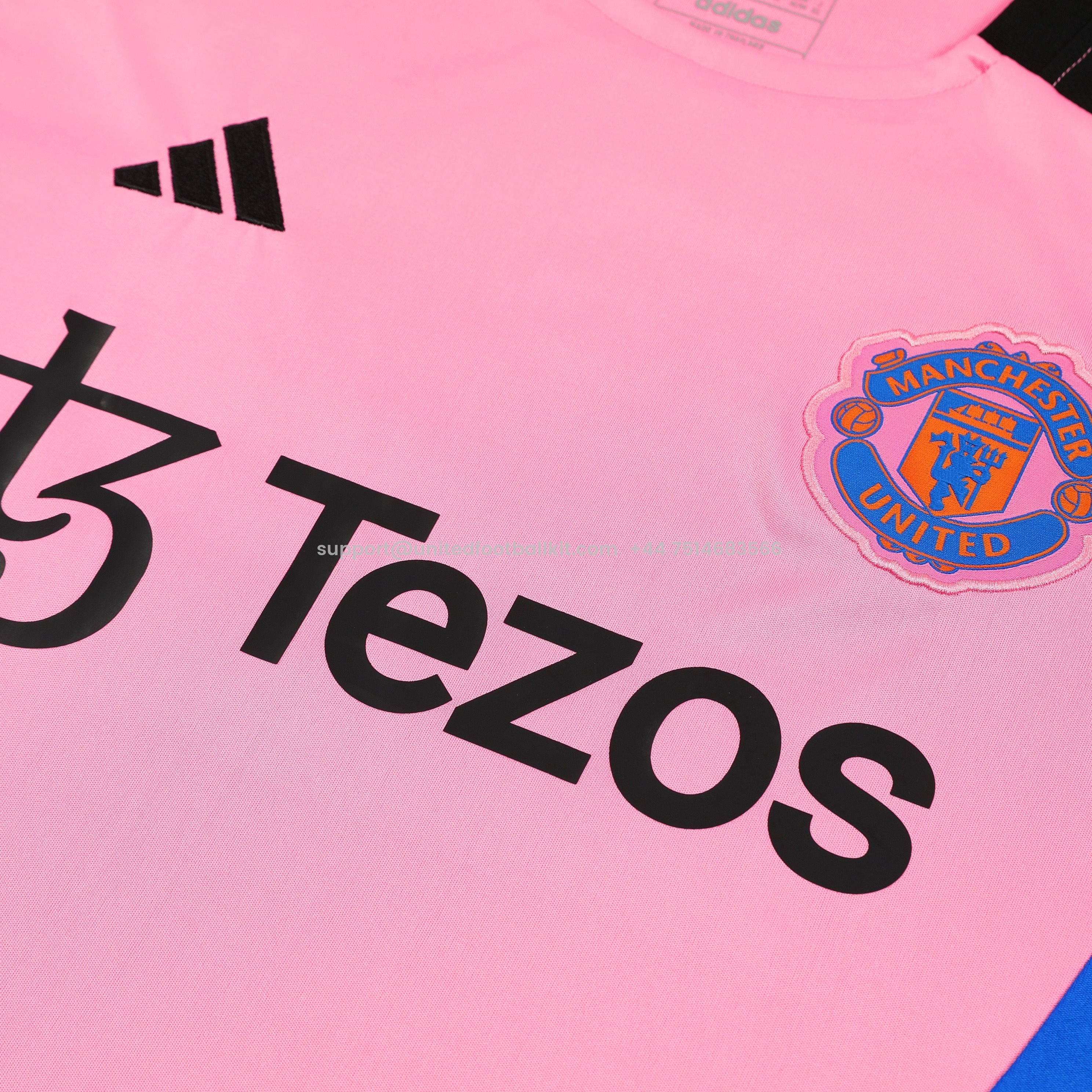 Unitedfootballkit.com | Manchester United 24-25 Short-Sleeve Training Set - Pink Top and Black Shorts -Customize Name, Number and Patch | Worldwide Shipping