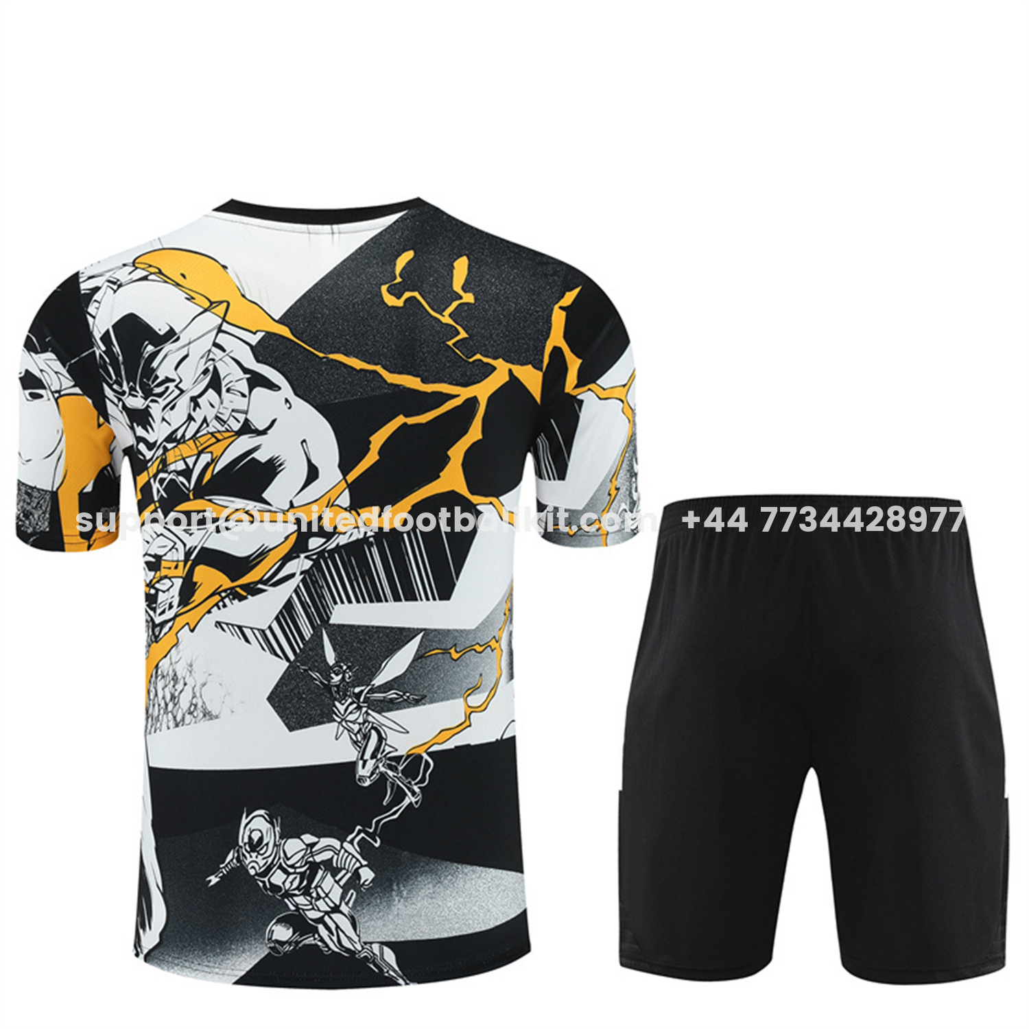 Unitedfootballkit.com | Real Madrid 25-26 Thunder Comics Short-Sleeve Training Set - Comic Pattern Top & Shorts -Customize Name, Number and Patch | Worldwide Shipping