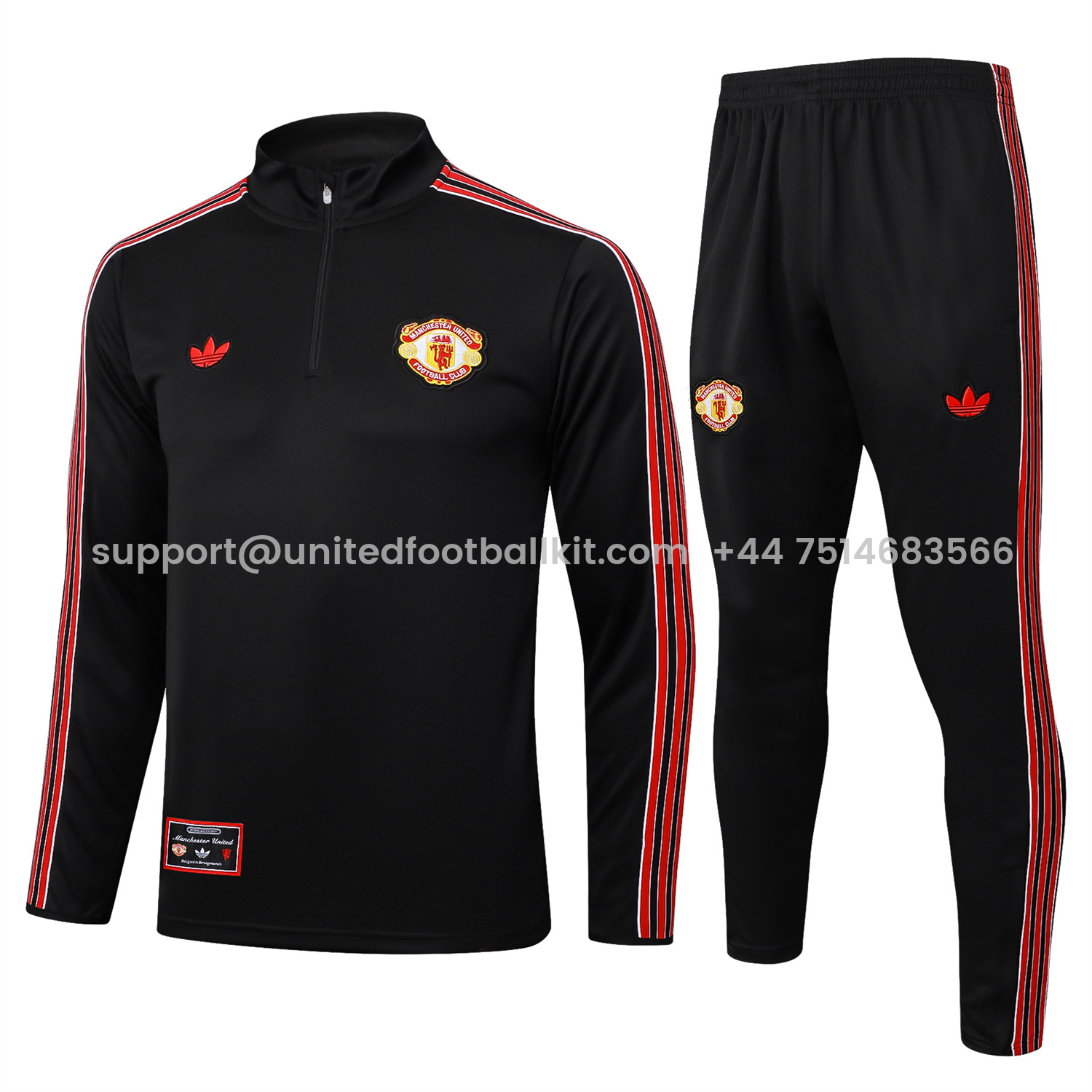 Unitedfootballkit.com | Manchester United 25-26 Originals Terrace Icon Jacket Training Tracksuit - Black -Customize Name, Number and Patch | Worldwide Shipping