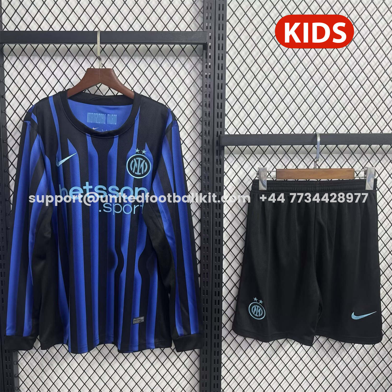 Unitedfootballkit.com | Inter Milan 25-26 Home Long Sleeves Kids Kit -Customize Name, Number and Patch | Worldwide Shipping