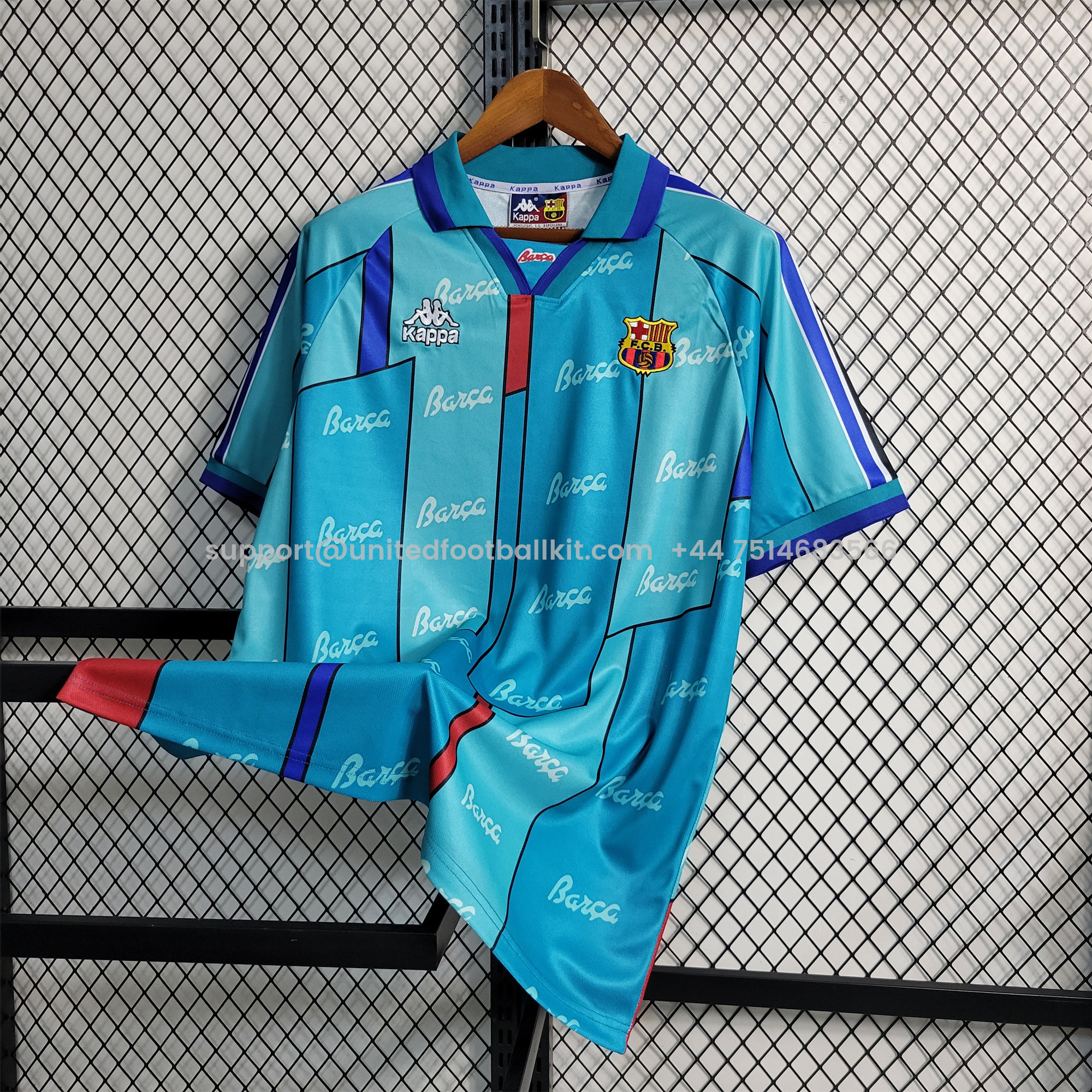 Unitedfootballkit.com | Retro Barcelona 95-97 Away Stadium Jersey -Customize Name, Number and Patch | Worldwide Shipping
