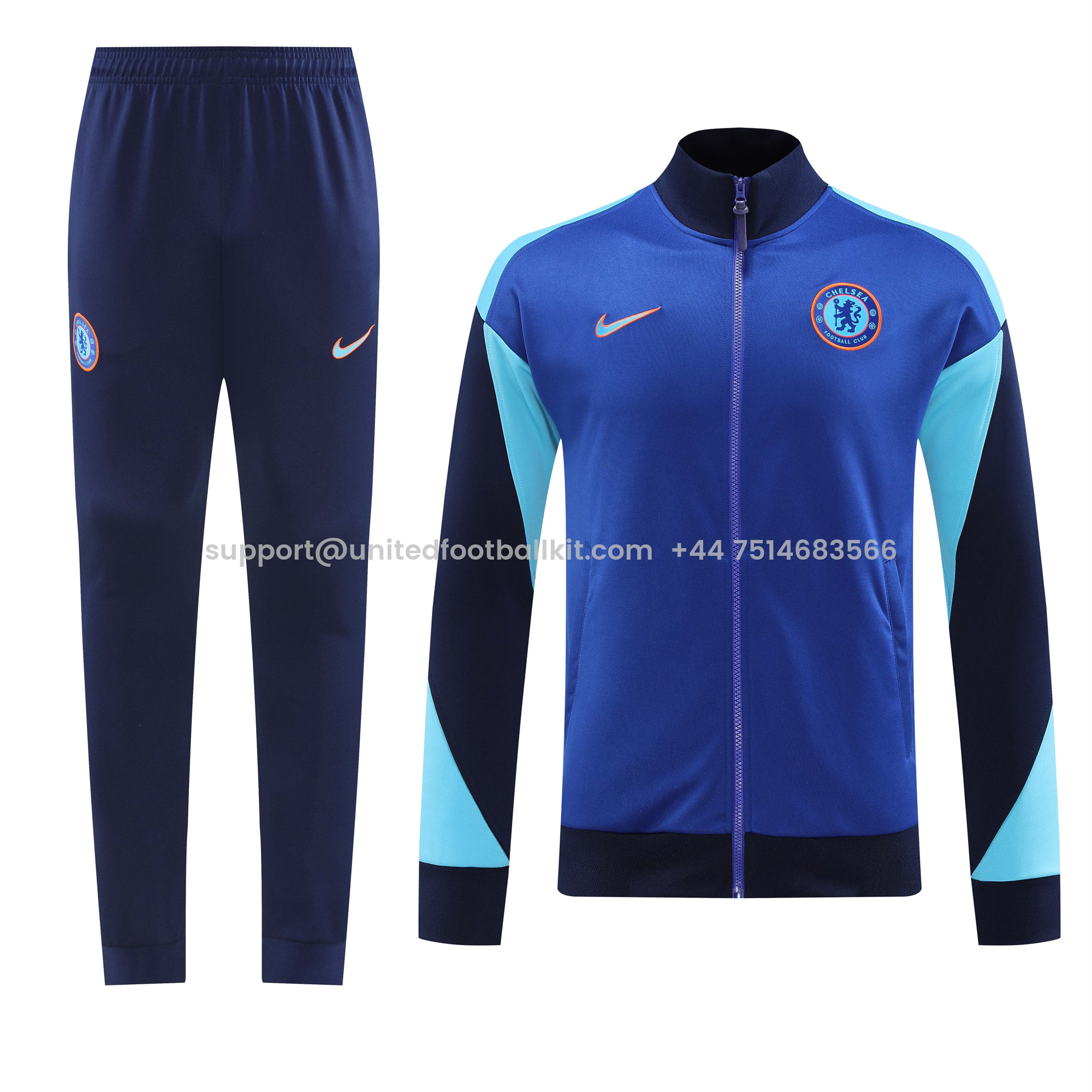 Unitedfootballkit.com | C.H.E.L.S.E.A 24-25 Jacket Training Tracksuit - Blue -Customize Name, Number and Patch | Worldwide Shipping