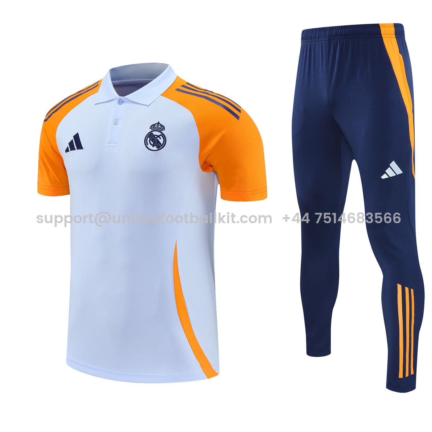 Unitedfootballkit.com | Real Madrid 25-26 POLO Short-Sleeve Training Set - Light Blue Top and Deep Blue Pants -Customize Name, Number and Patch | Worldwide Shipping