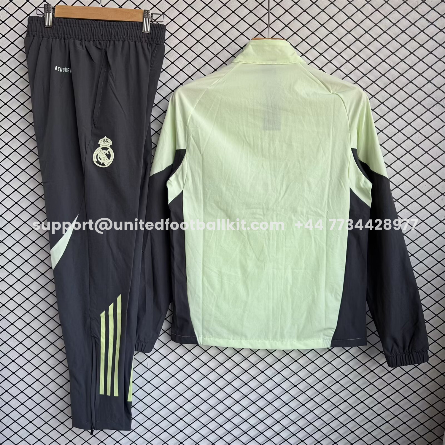 Unitedfootballkit.com | Real Madrid 25-26 Windbreaker Training Set - Green Top and Black Pants -Customize Name, Number and Patch | Worldwide Shipping