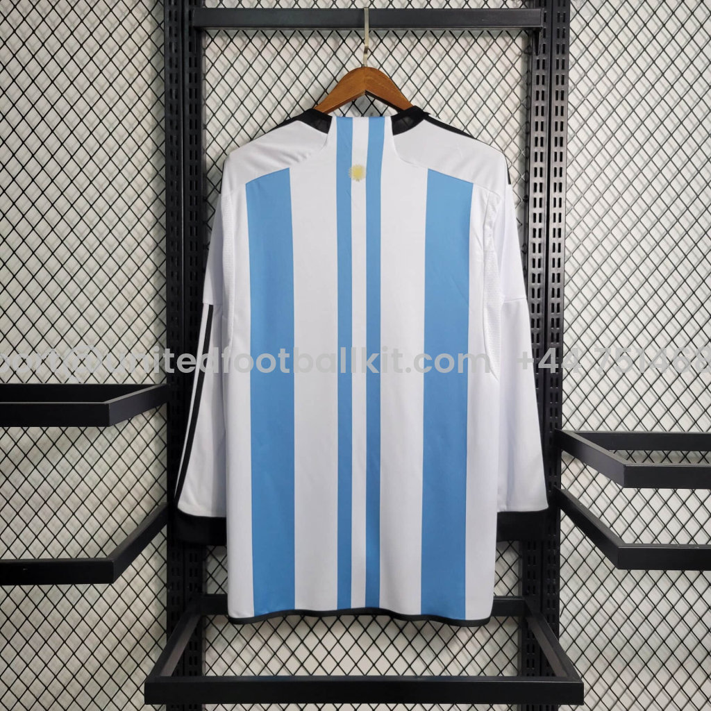 Unitedfootballkit.com | Argentina 3 Stars 22-23 Home Long Sleeve Jersey - Fans Version -Customize Name, Number and Patch | Worldwide Shipping
