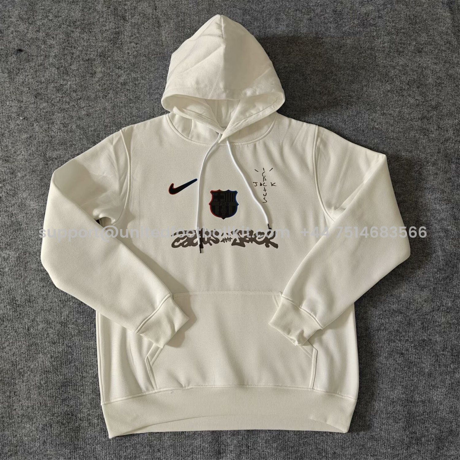 Unitedfootballkit.com | Barcelona x Travis Scott Team Logo Centered Unisex Pullover Hoodie -Customize Name, Number and Patch | Worldwide Shipping