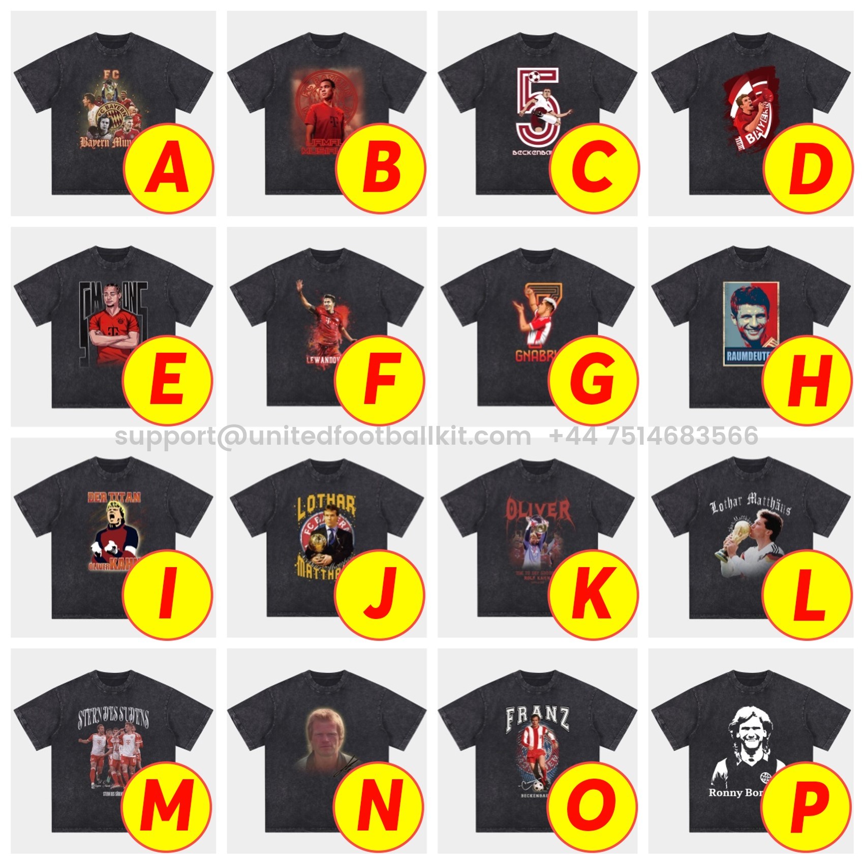 Unitedfootballkit.com | Bayern Munich 125th Legendary Players Oversized Washed T-Shirt -Customize Name, Number and Patch | Worldwide Shipping