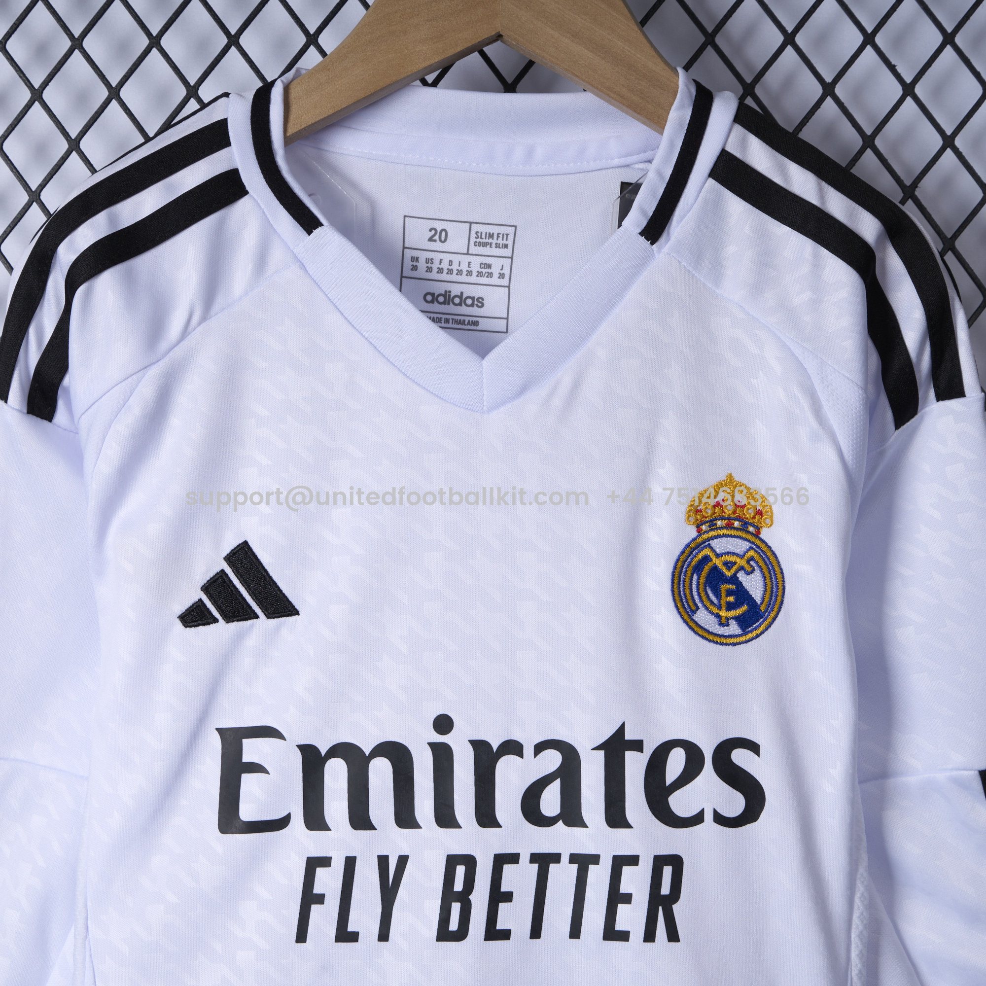 Unitedfootballkit.com | Real Madrid 24-25 Home Long Sleeve Kids Kit -Customize Name, Number and Patch | Worldwide Shipping