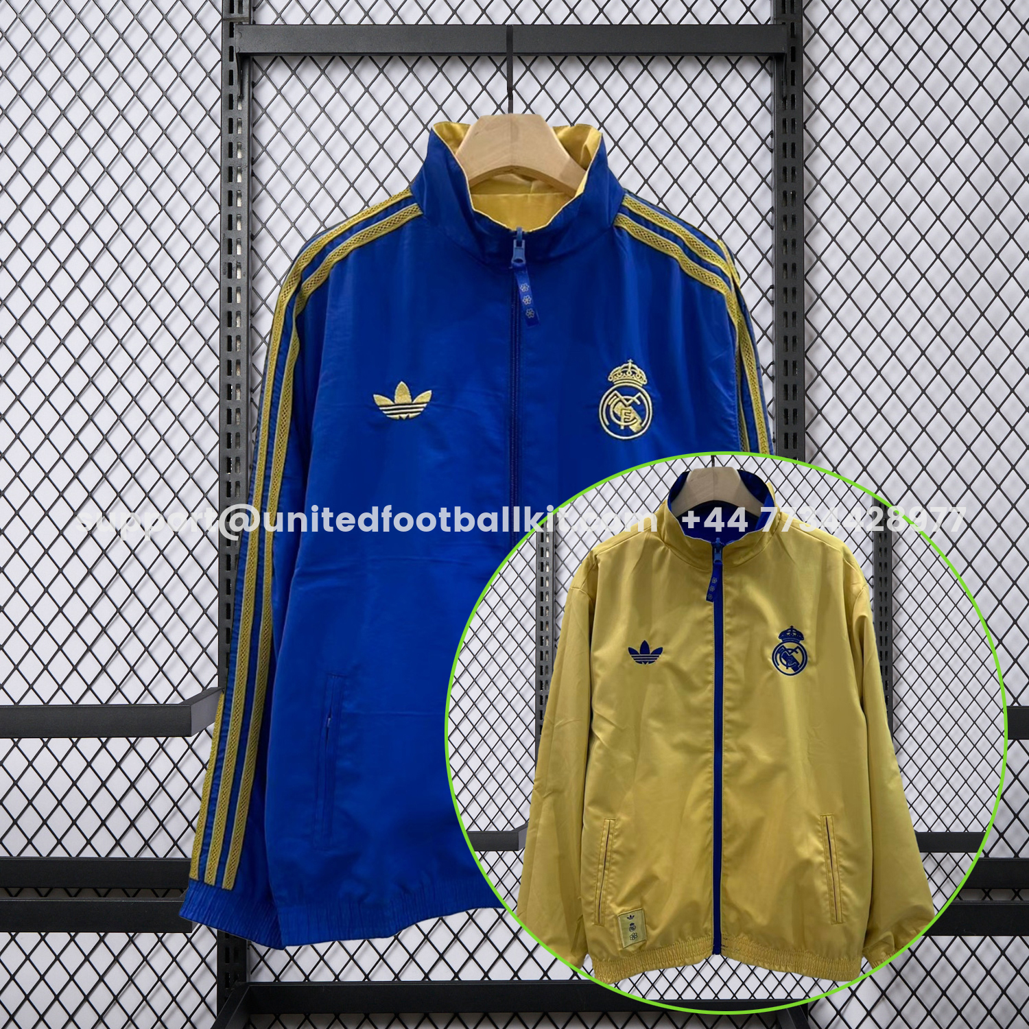 Unitedfootballkit.com | Real Madrid 25-26 Cultural Story Chinese Lucky Double Sided Windbreaker Jacket - Blue -Customize Name, Number and Patch | Worldwide Shipping