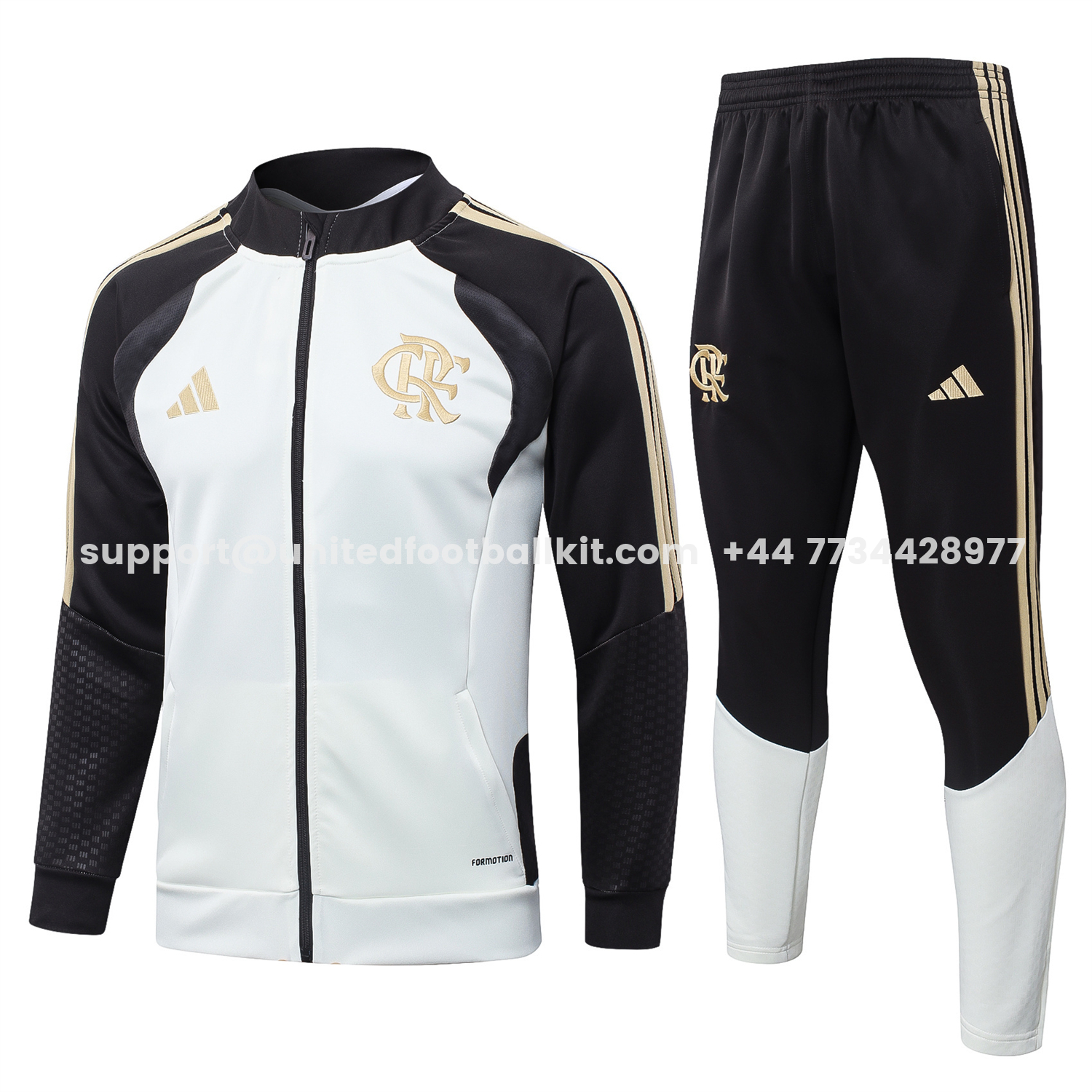 Unitedfootballkit.com | Flamengo 2026 Jacket Training Tracksuit - White Jackets & Black Pants -Customize Name, Number and Patch | Worldwide Shipping