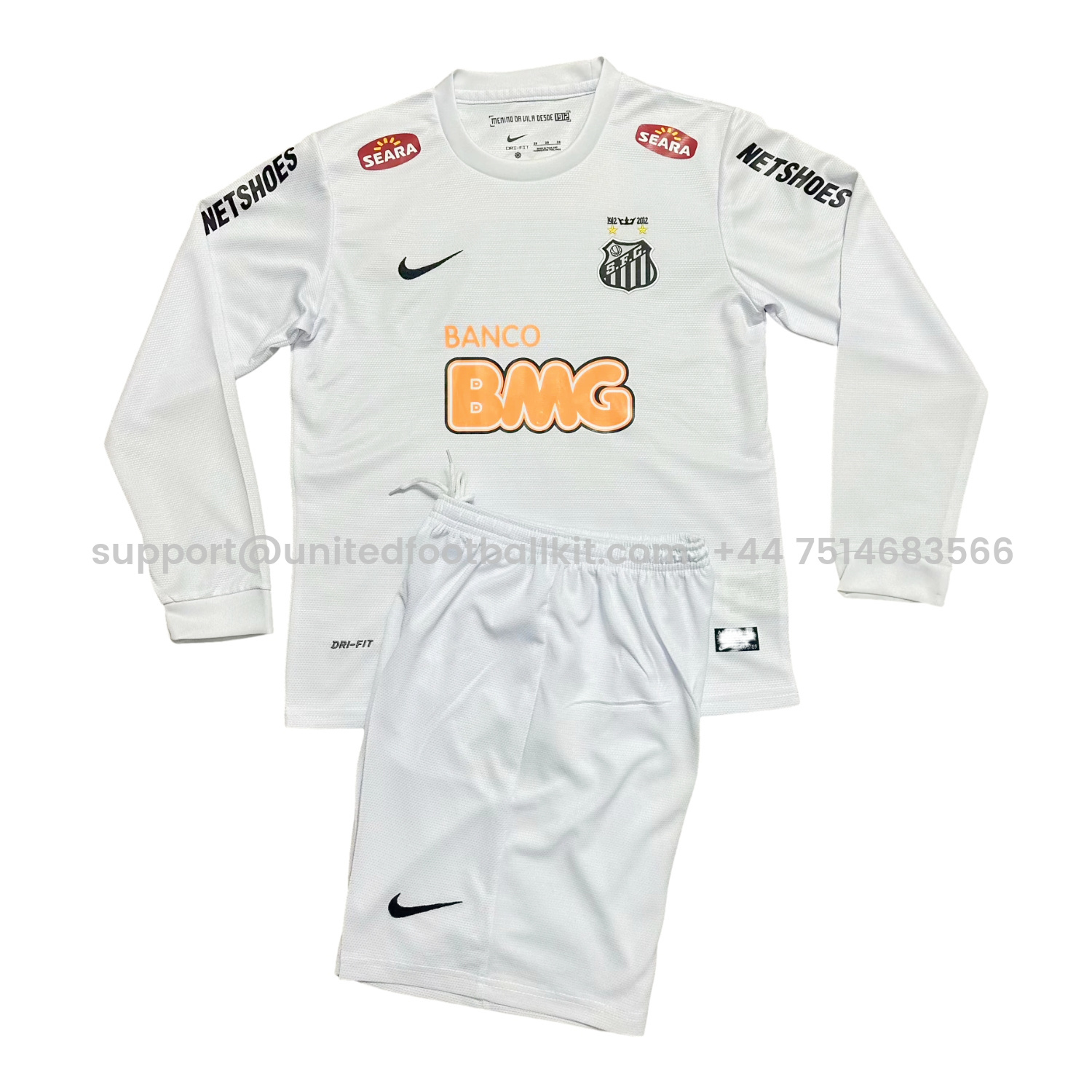 Unitedfootballkit.com | Retro Santos 2012 Home Long Sleeves Kids Kit -Customize Name, Number and Patch | Worldwide Shipping