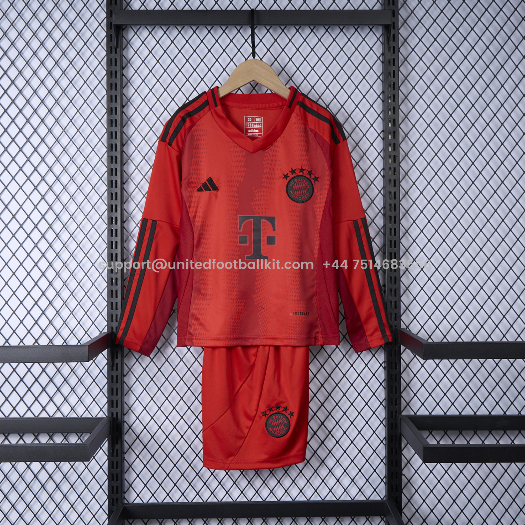 Unitedfootballkit.com | Bayern Munich 24-25 Home Long Sleeve Kids Kit - Fans Version -Customize Name, Number and Patch | Worldwide Shipping