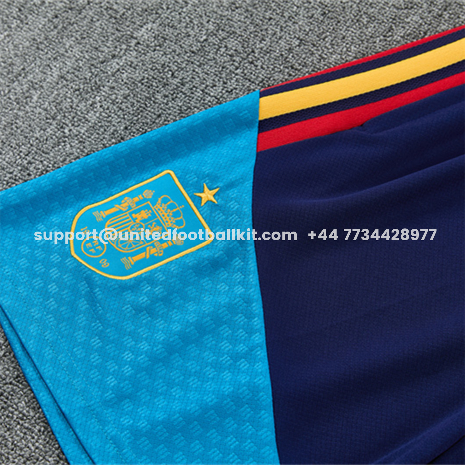 Unitedfootballkit.com | Spain 2026 Short-Sleeve Training Set - Royal Blue And Yellow Top & Royal Blue Shorts -Customize Name, Number and Patch | Worldwide Shipping