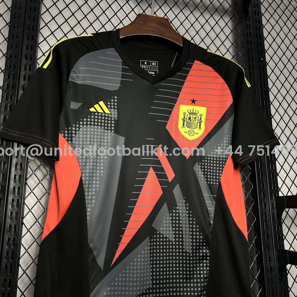 Unitedfootballkit.com | Spain 2024 Black Goalkeeper Jersey - Fans Version -Customize Name, Number and Patch | Worldwide Shipping