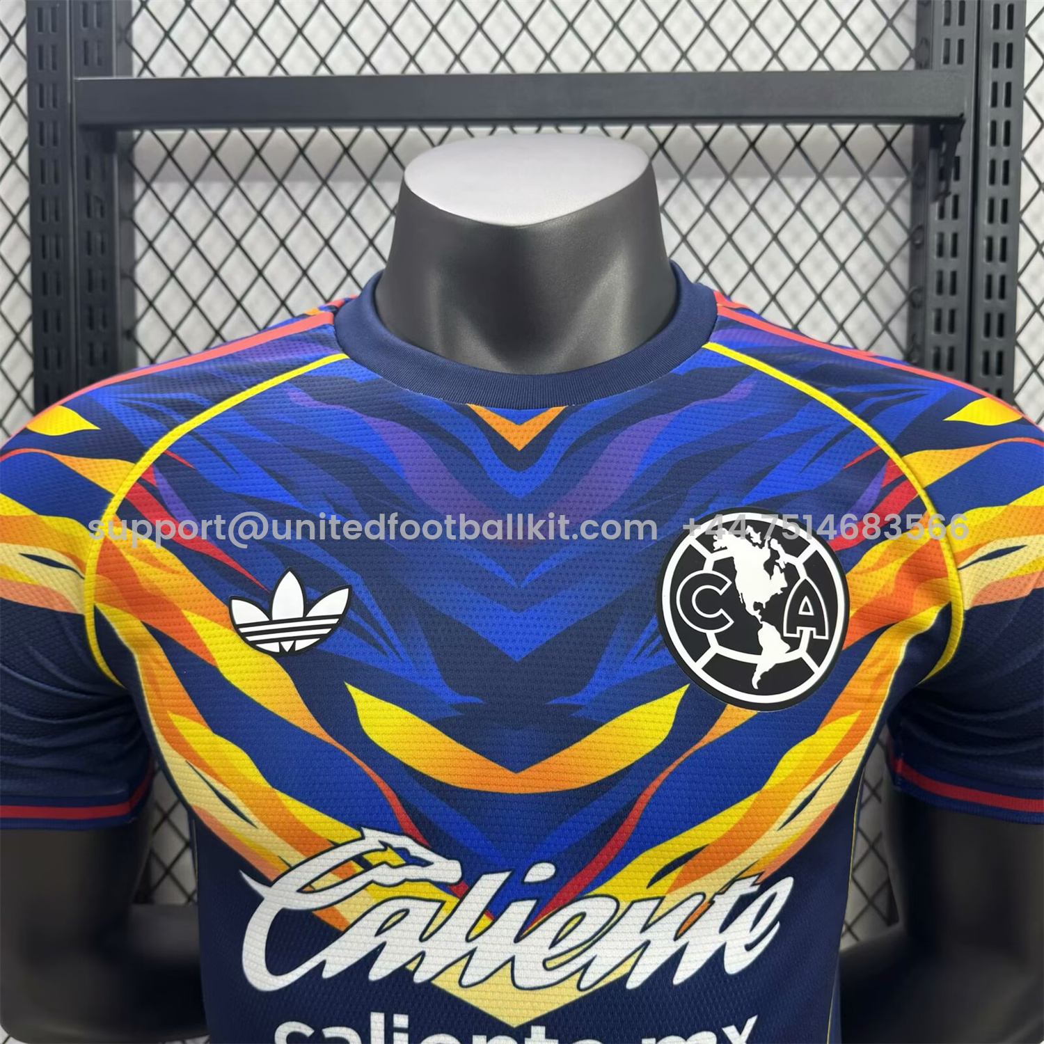 Unitedfootballkit.com | Club América 25-26 V-Shaped Camouflage Pattern Deep Blue Jersey - Player Version -Customize Name, Number and Patch | Worldwide Shipping