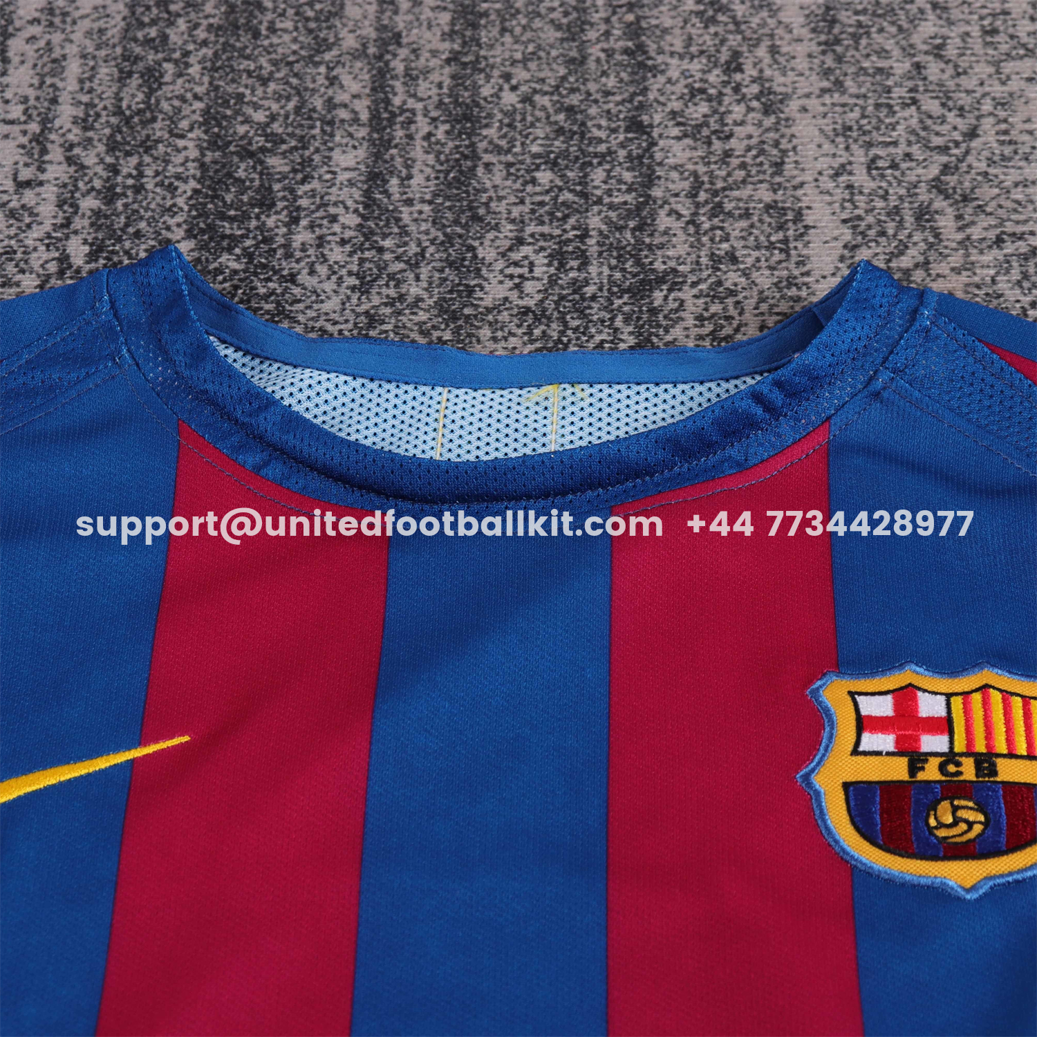 Unitedfootballkit.com | Retro Barcelona 2005-06 Home Stadium Kids Kit - Champions League Version -Customize Name, Number and Patch | Worldwide Shipping
