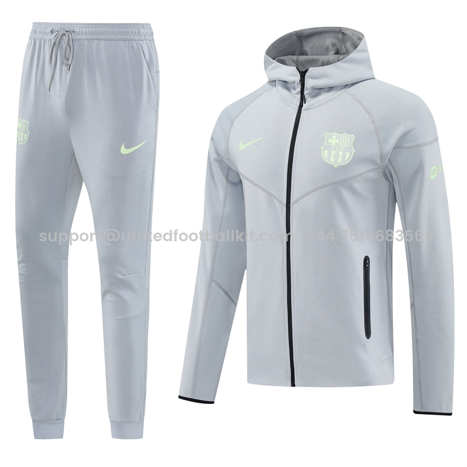 Unitedfootballkit.com | Barcelona 25-26 Hooded Jacket Training Tracksuit - Grey Jackets & Pants -Customize Name, Number and Patch | Worldwide Shipping