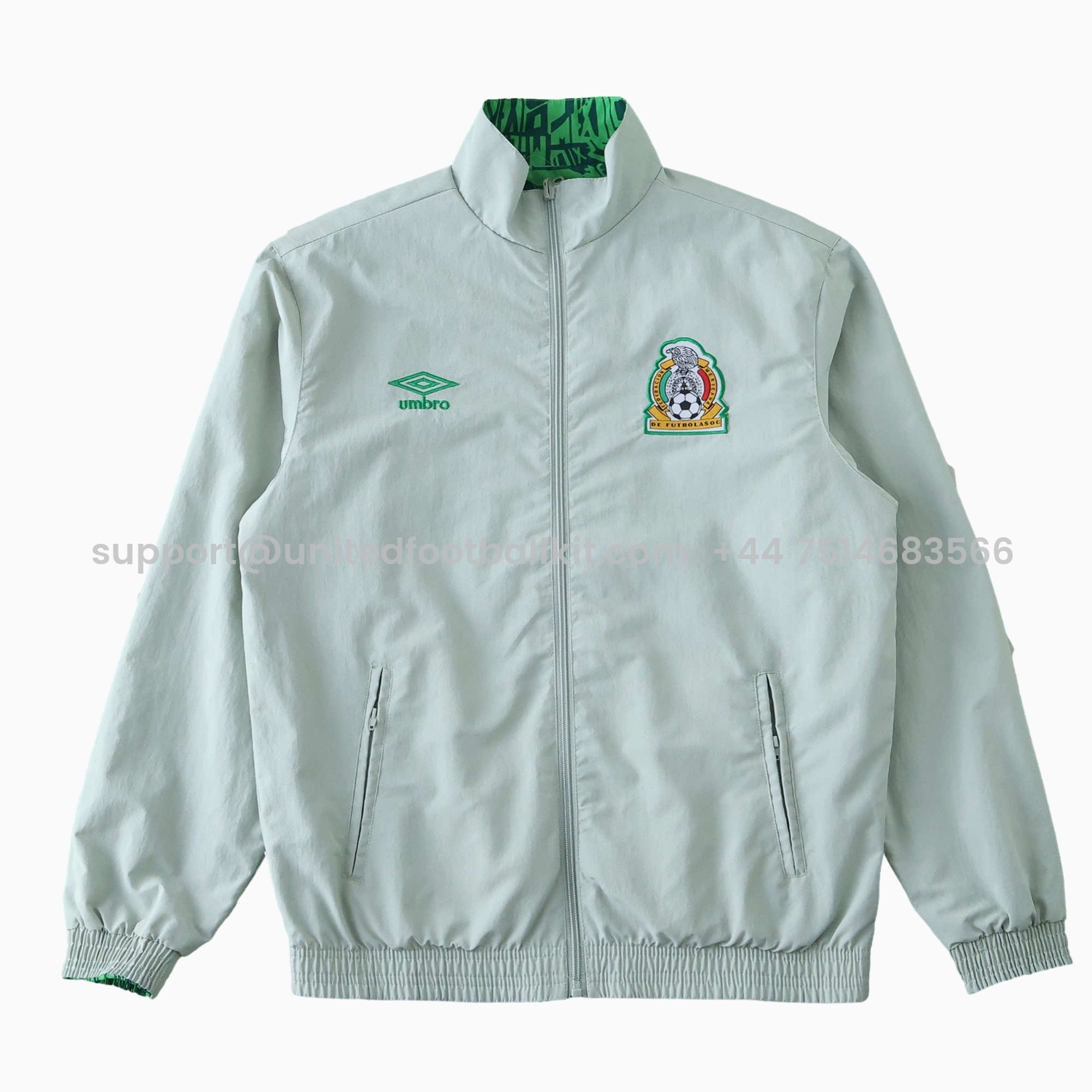Unitedfootballkit.com | Retro Mexico 1994 Retro Style Double Sided Reversible Windbreaker - Green & Grey -Customize Name, Number and Patch | Worldwide Shipping