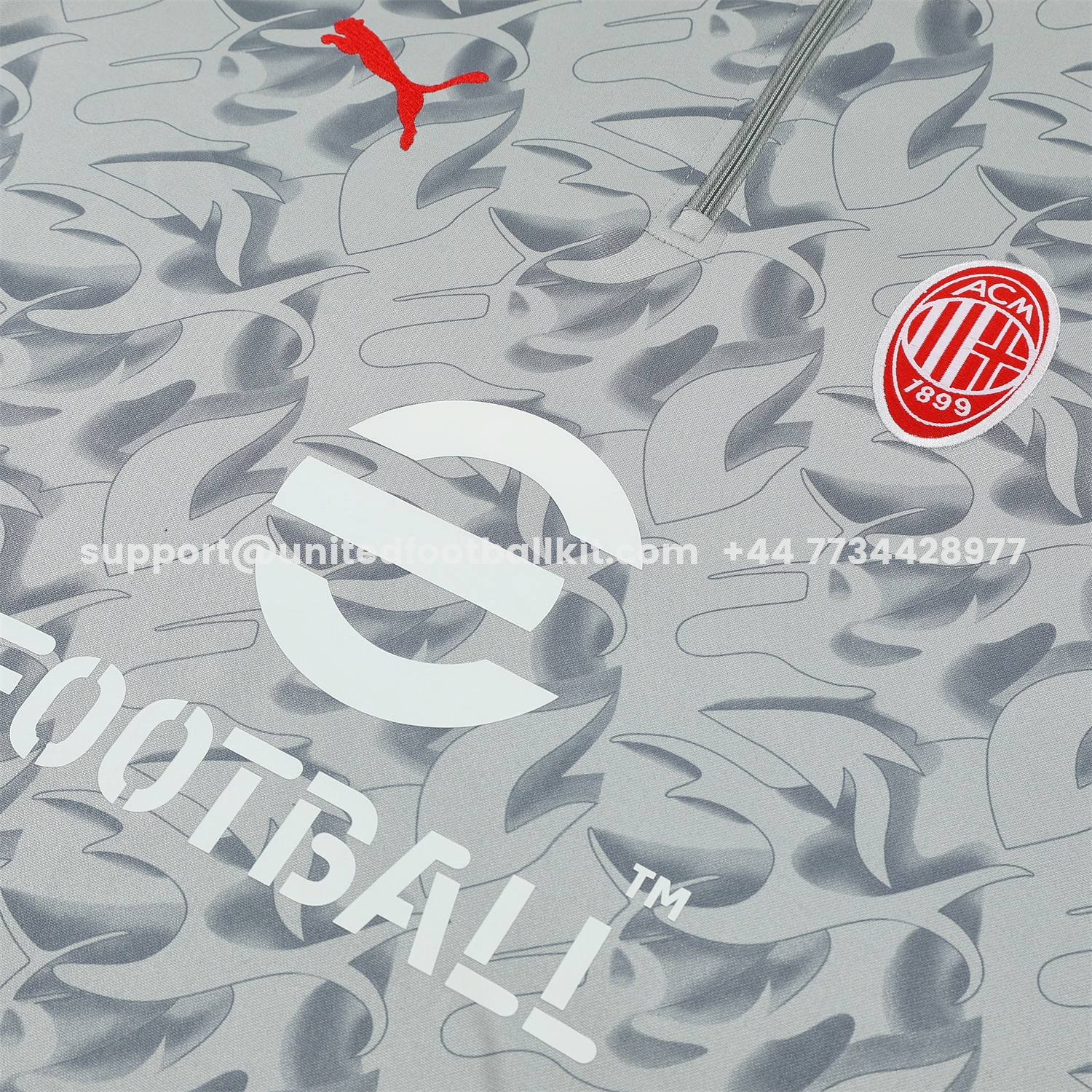 Unitedfootballkit.com | AC Milan 25-26 Long Sleeve Training Set - Grey Top & Black Pants -Customize Name, Number and Patch | Worldwide Shipping