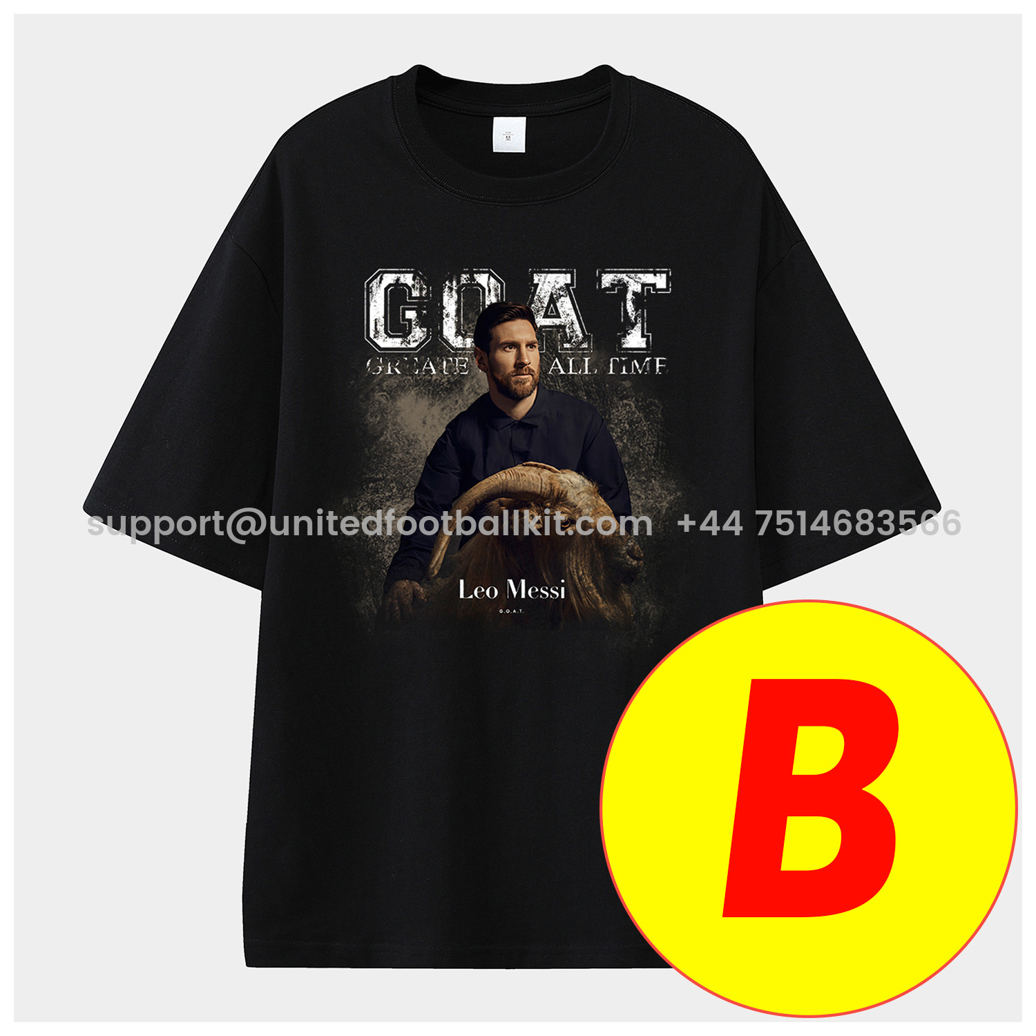 Unitedfootballkit.com | Messi GOAT Argentina Barcelona INT M.A.M Unisex Pure Cotton T-shirt -Customize Name, Number and Patch | Worldwide Shipping