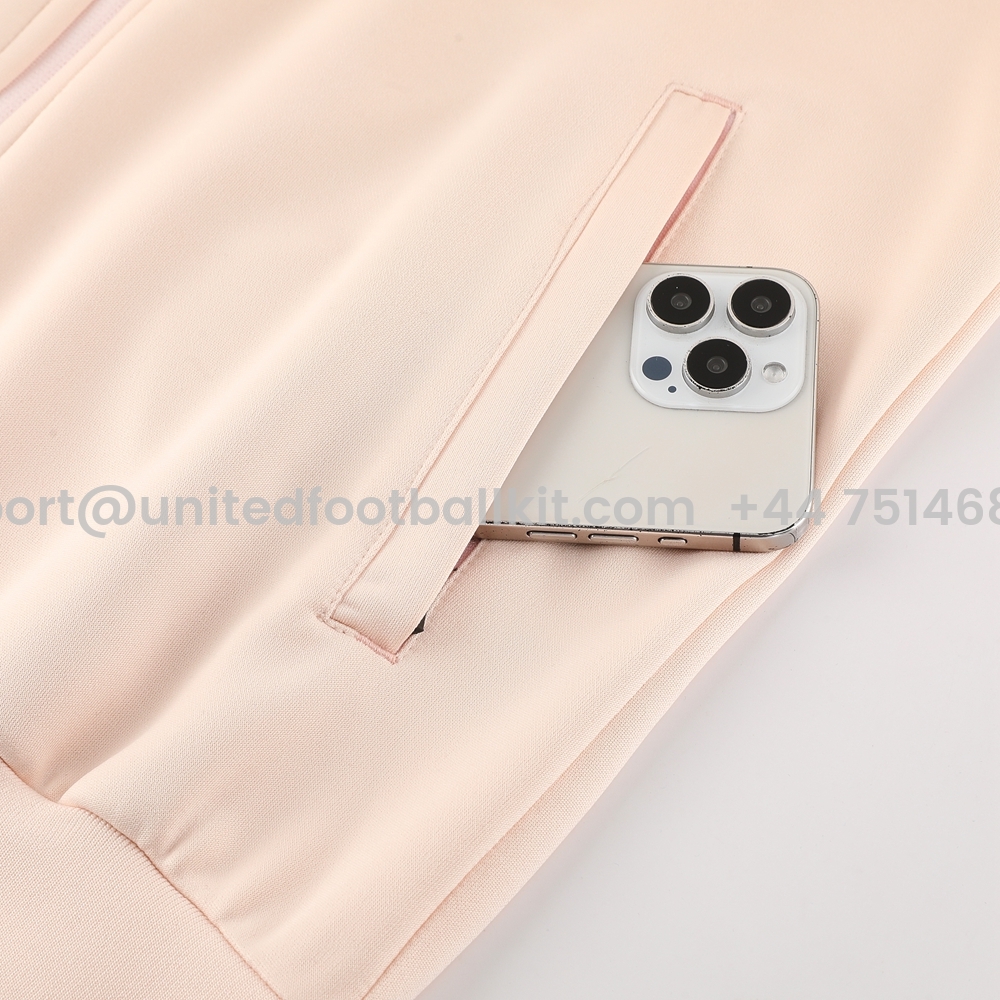 Unitedfootballkit.com | Paris Saint-Germain PSG 24-25 Jacket Training Tracksuit - Light Pink Top and Black Pants -Customize Name, Number and Patch | Worldwide Shipping