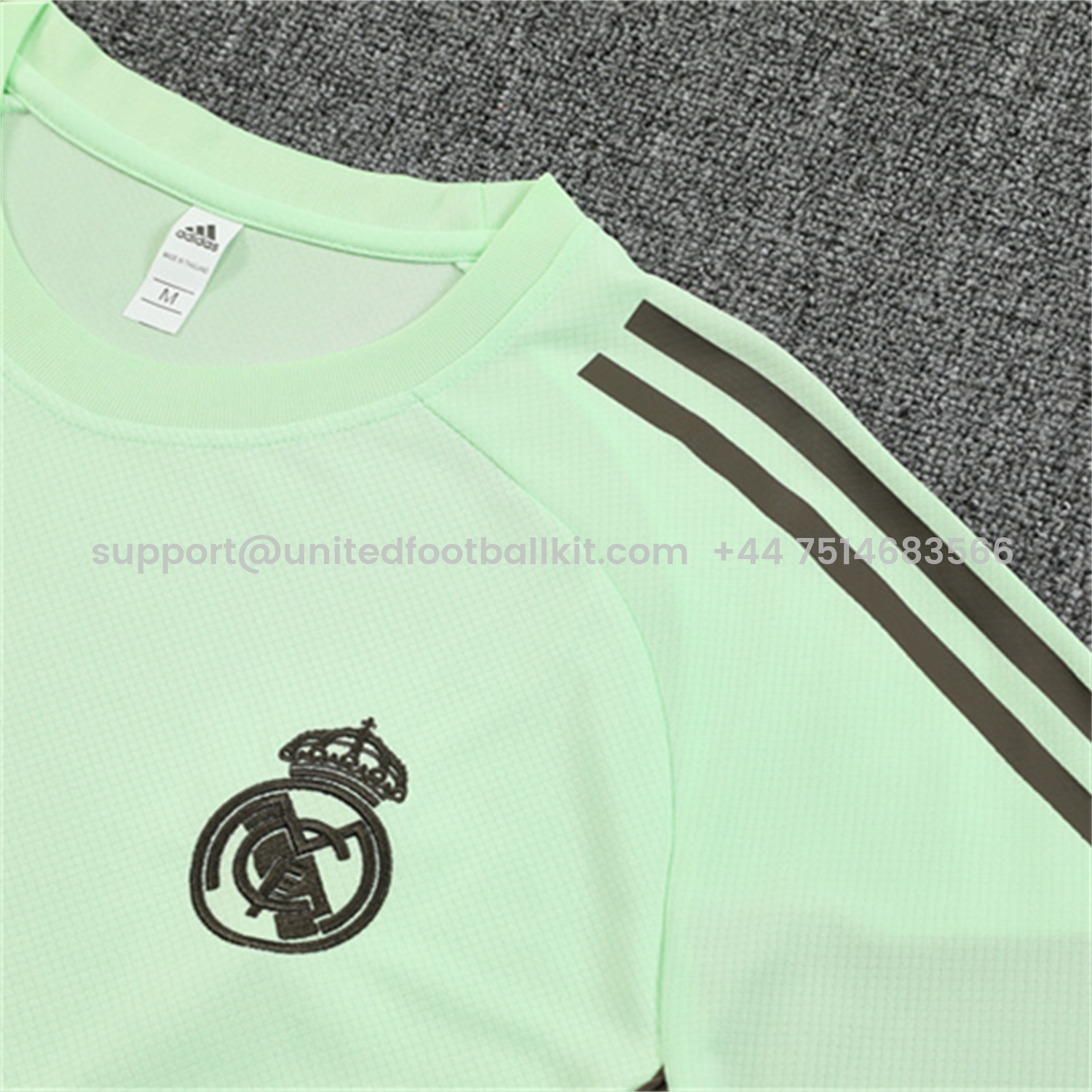 Unitedfootballkit.com | Real Madrid 25-26 Short-Sleeve Training Set - Light Green Top and Dark Khaki Shorts -Customize Name, Number and Patch | Worldwide Shipping